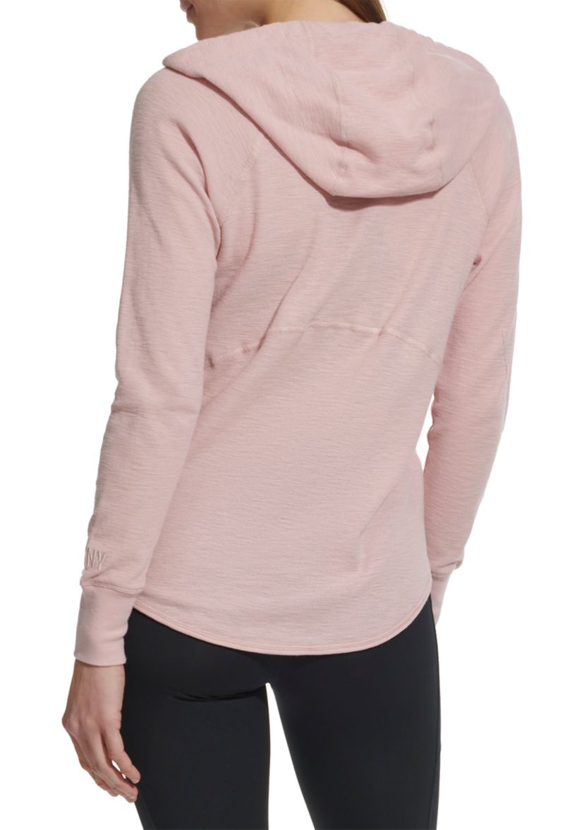 Womens Full Zip Mini Waffle Hoodie with Pockets