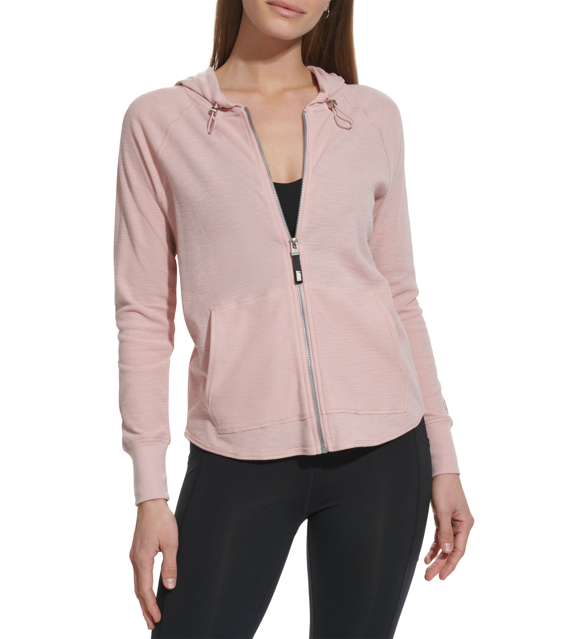 Womens Full Zip Mini Waffle Hoodie with Pockets