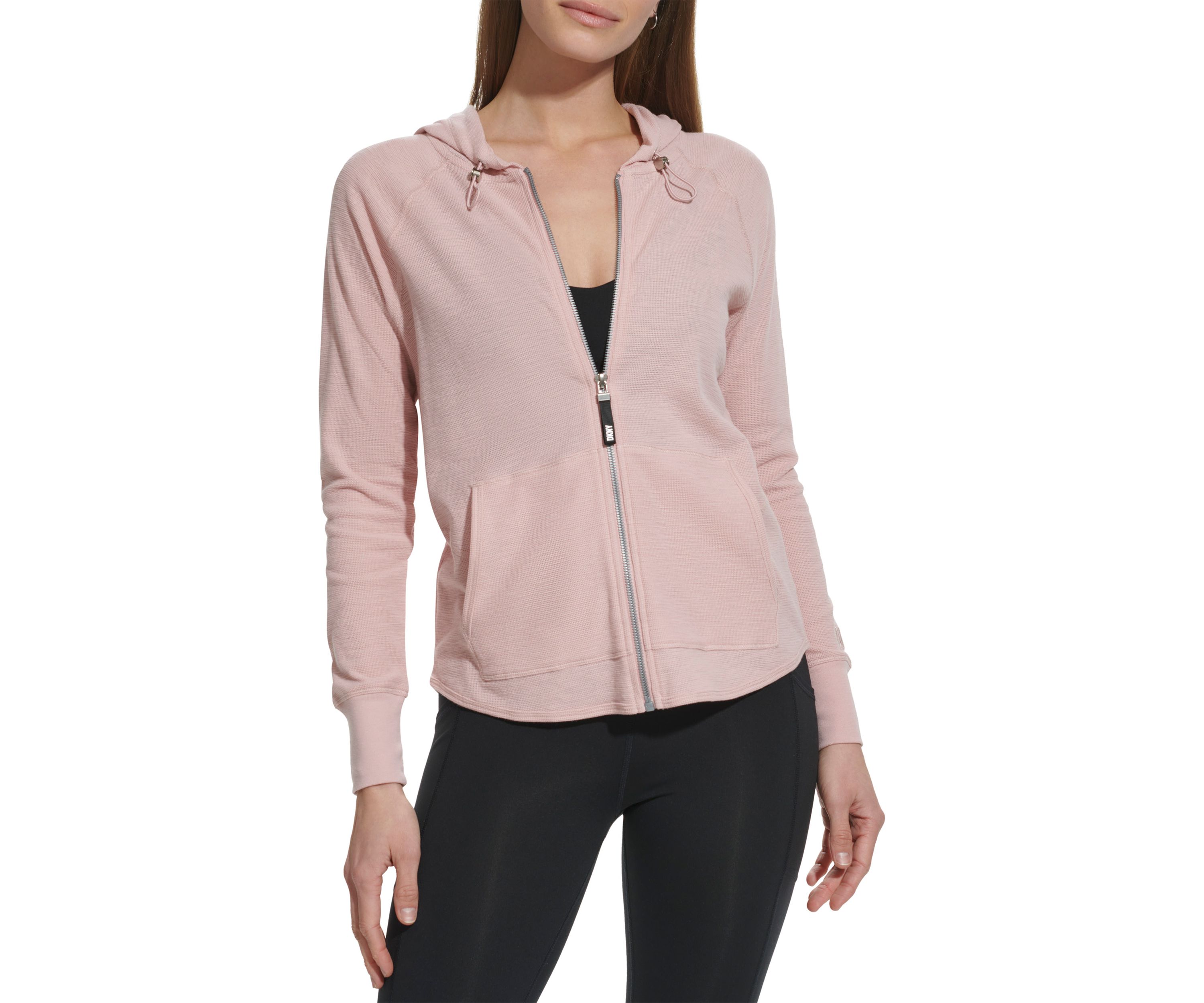 Womens Full Zip Mini Waffle Hoodie with Pockets