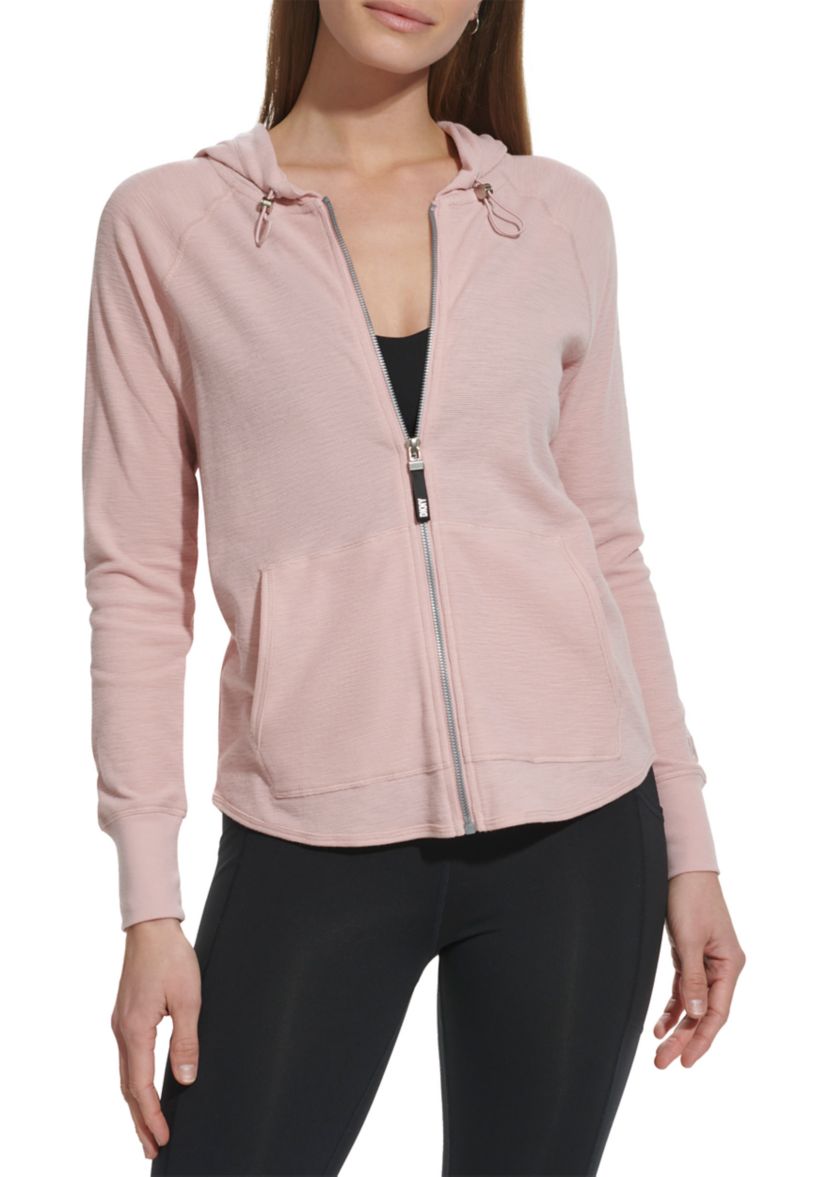 Womens Full Zip Mini Waffle Hoodie with Pockets