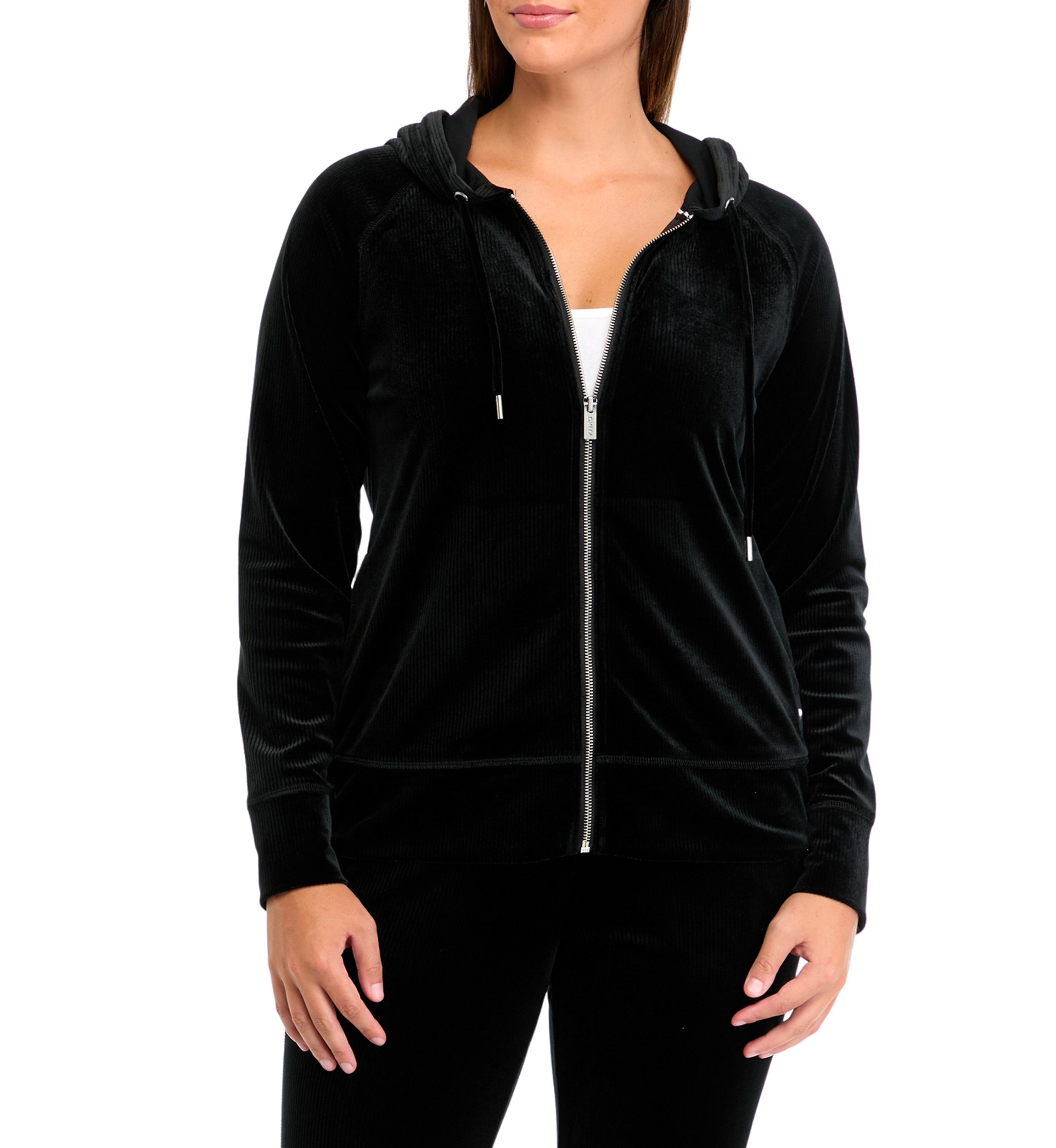 Platinum Velour Rib Full Zip Hoodie with Logo Patch