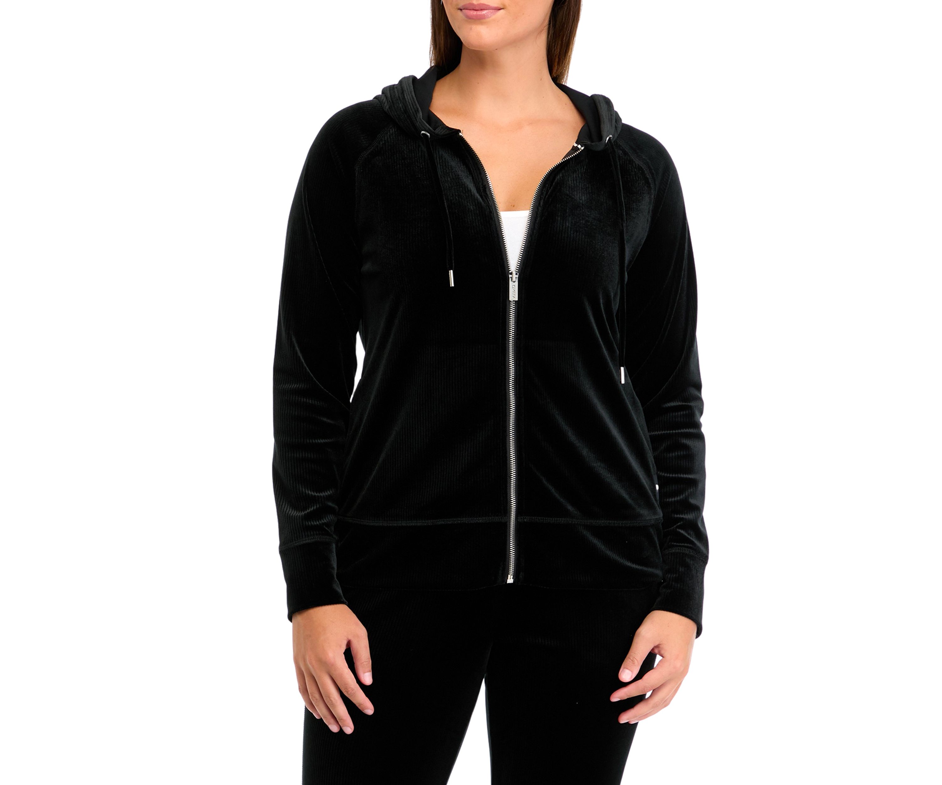 Platinum Velour Rib Full Zip Hoodie with Logo Patch