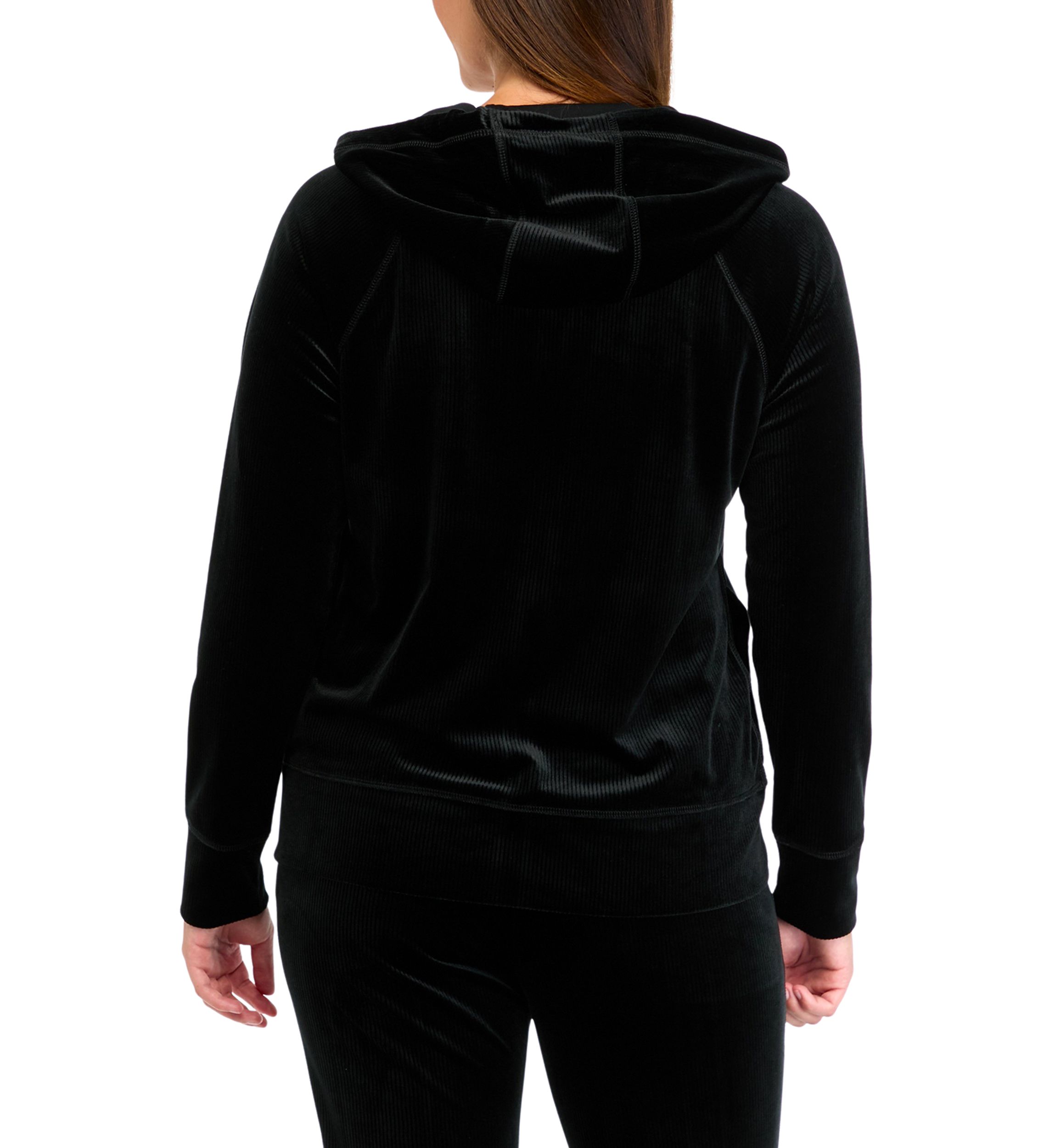 Platinum Velour Rib Full Zip Hoodie with Logo Patch