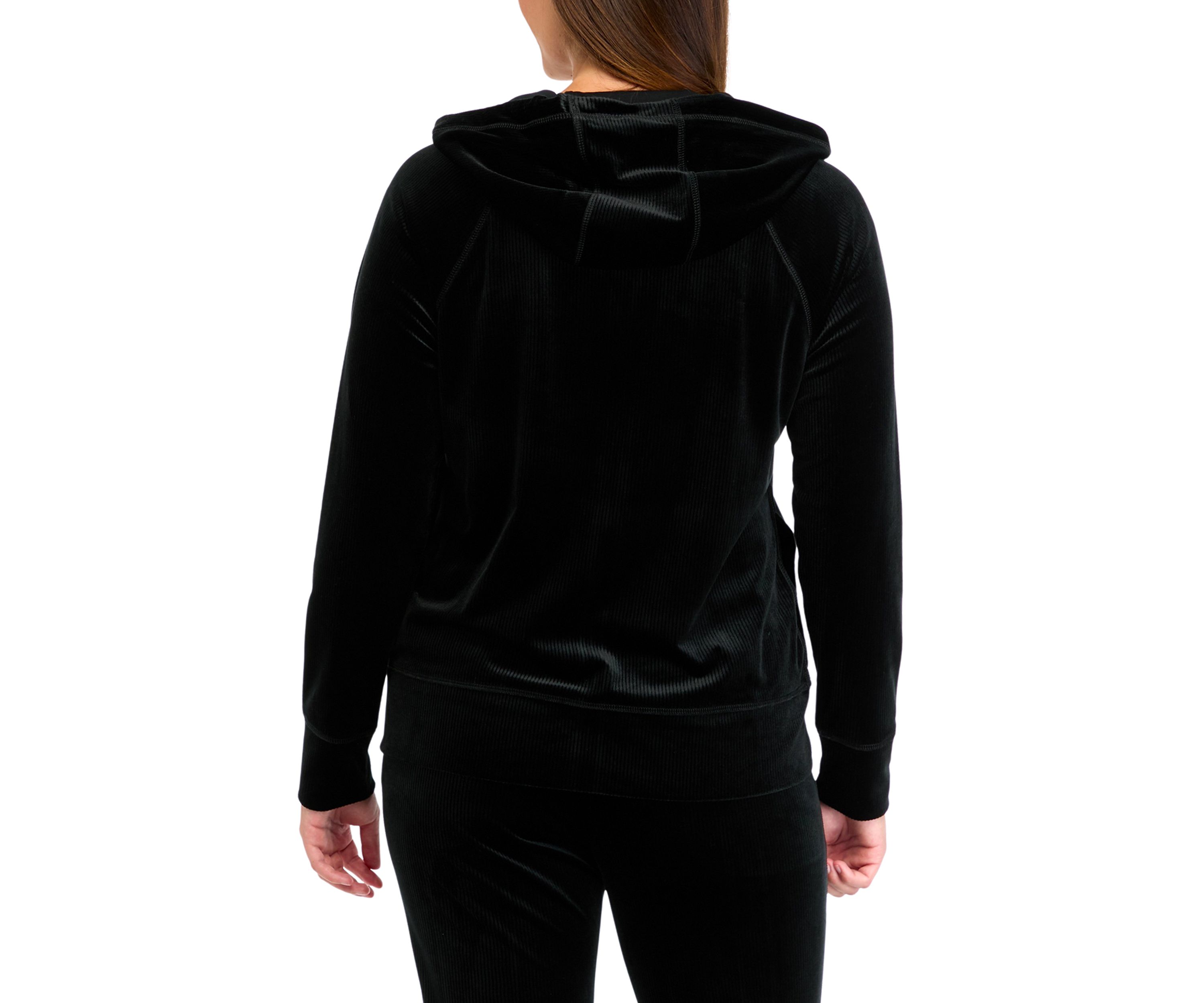 Platinum Velour Rib Full Zip Hoodie with Logo Patch