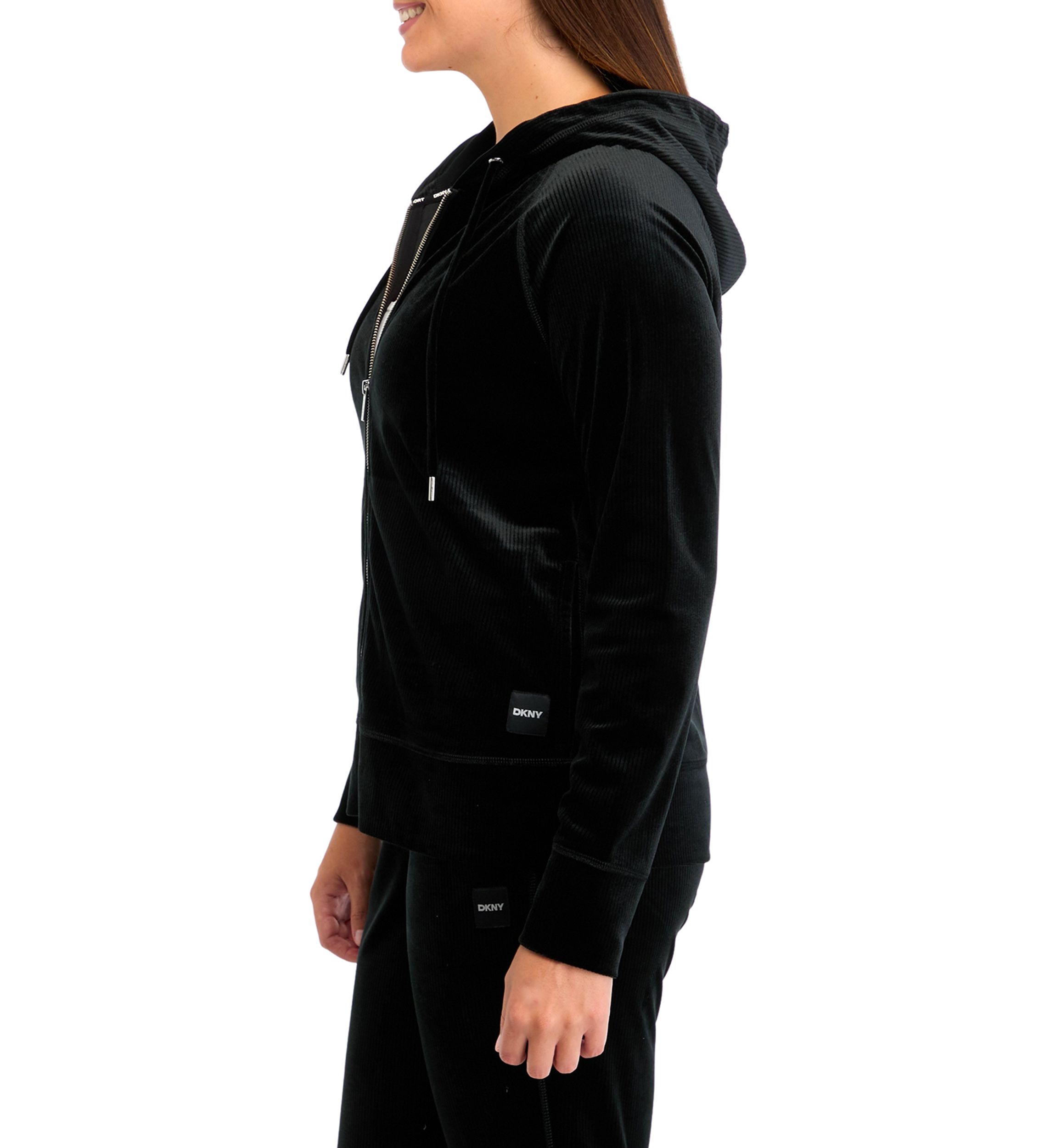 Platinum Velour Rib Full Zip Hoodie with Logo Patch