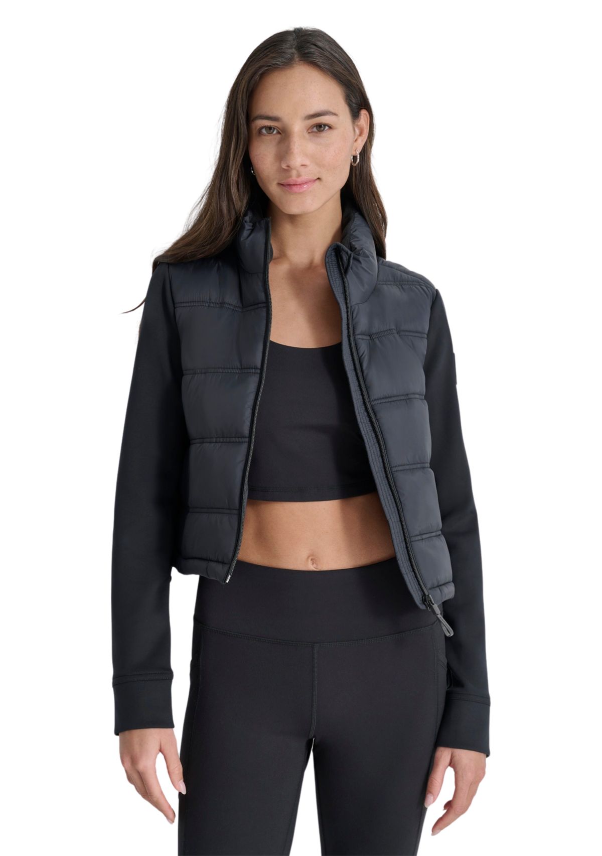 Womens Cropped Scuba Mixed Puffer With Pockets