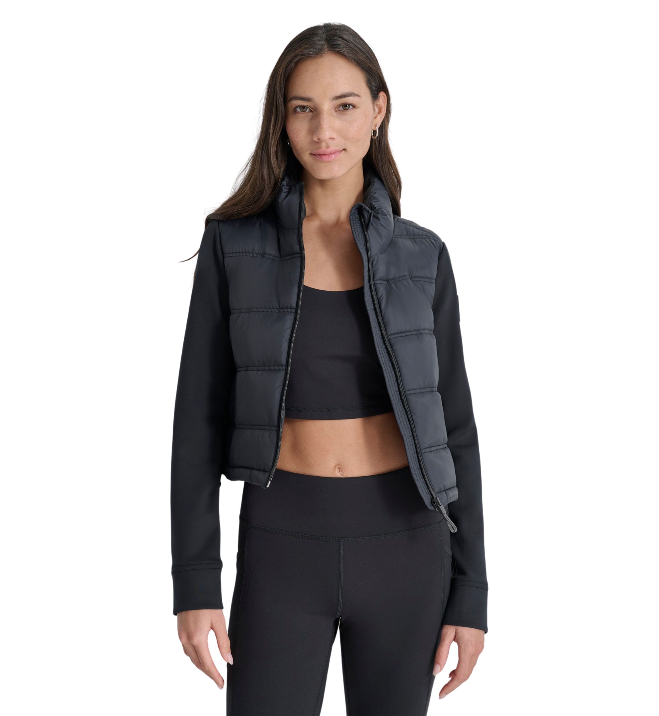 Womens Cropped Scuba Mixed Puffer With Pockets