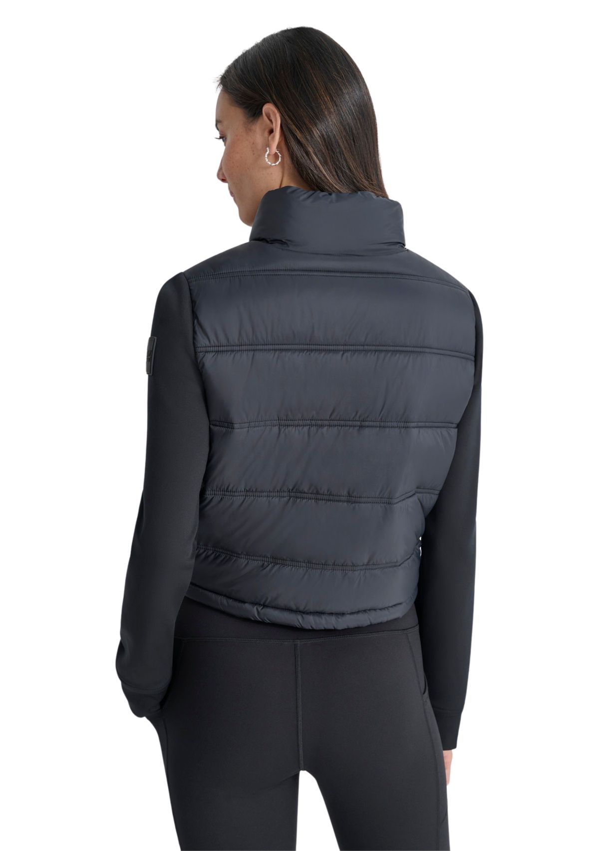 Womens Cropped Scuba Mixed Puffer With Pockets