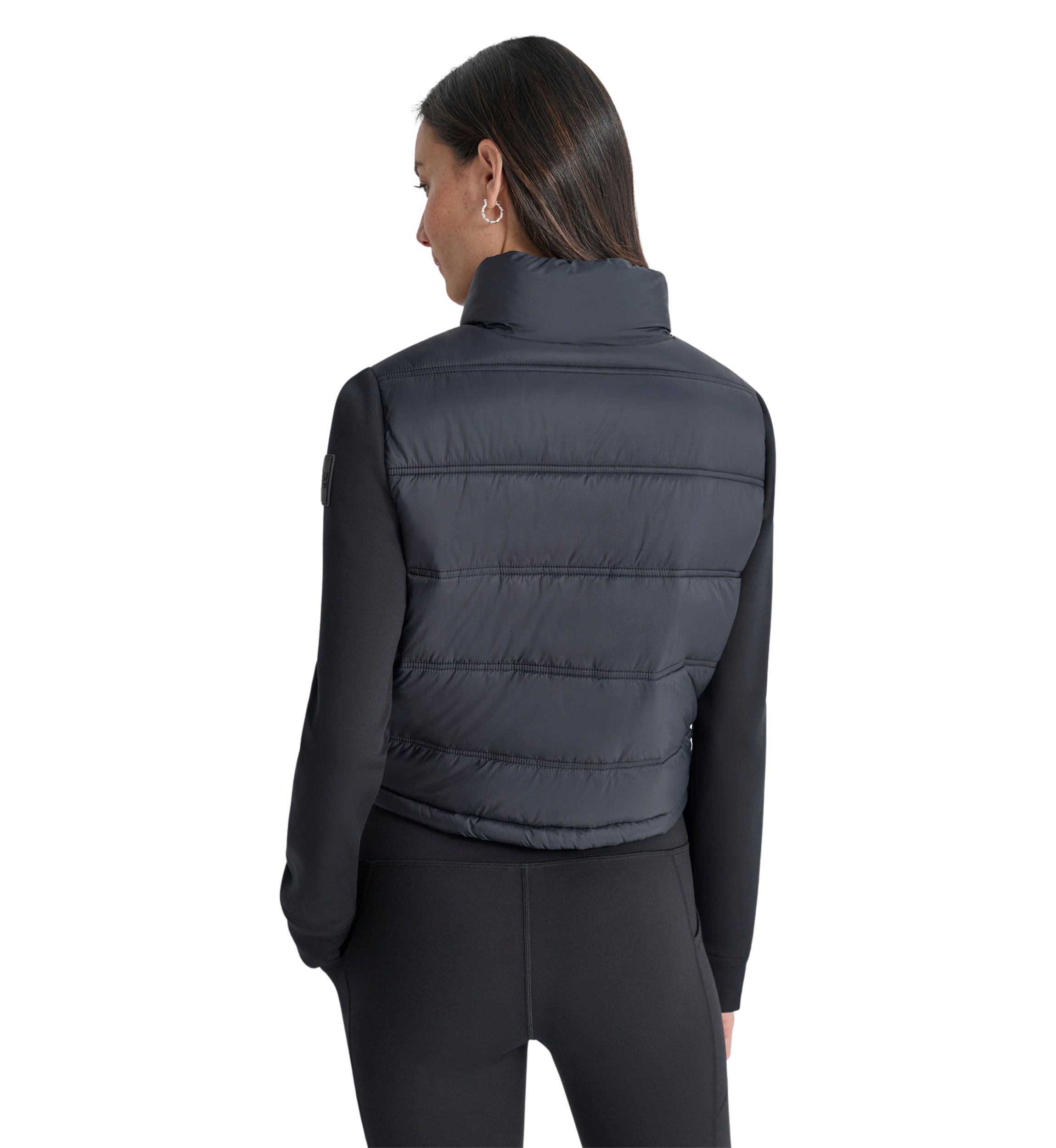 Womens Cropped Scuba Mixed Puffer With Pockets