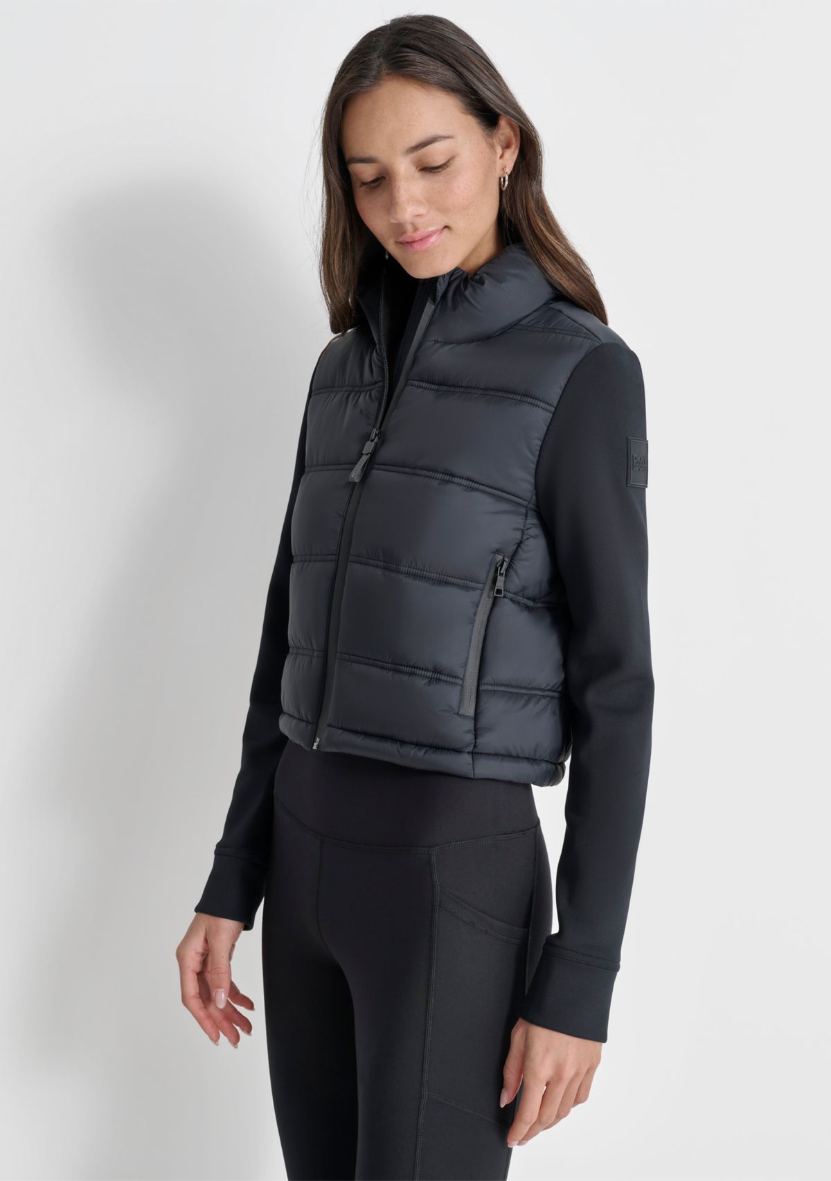 Womens Cropped Scuba Mixed Puffer With Pockets
