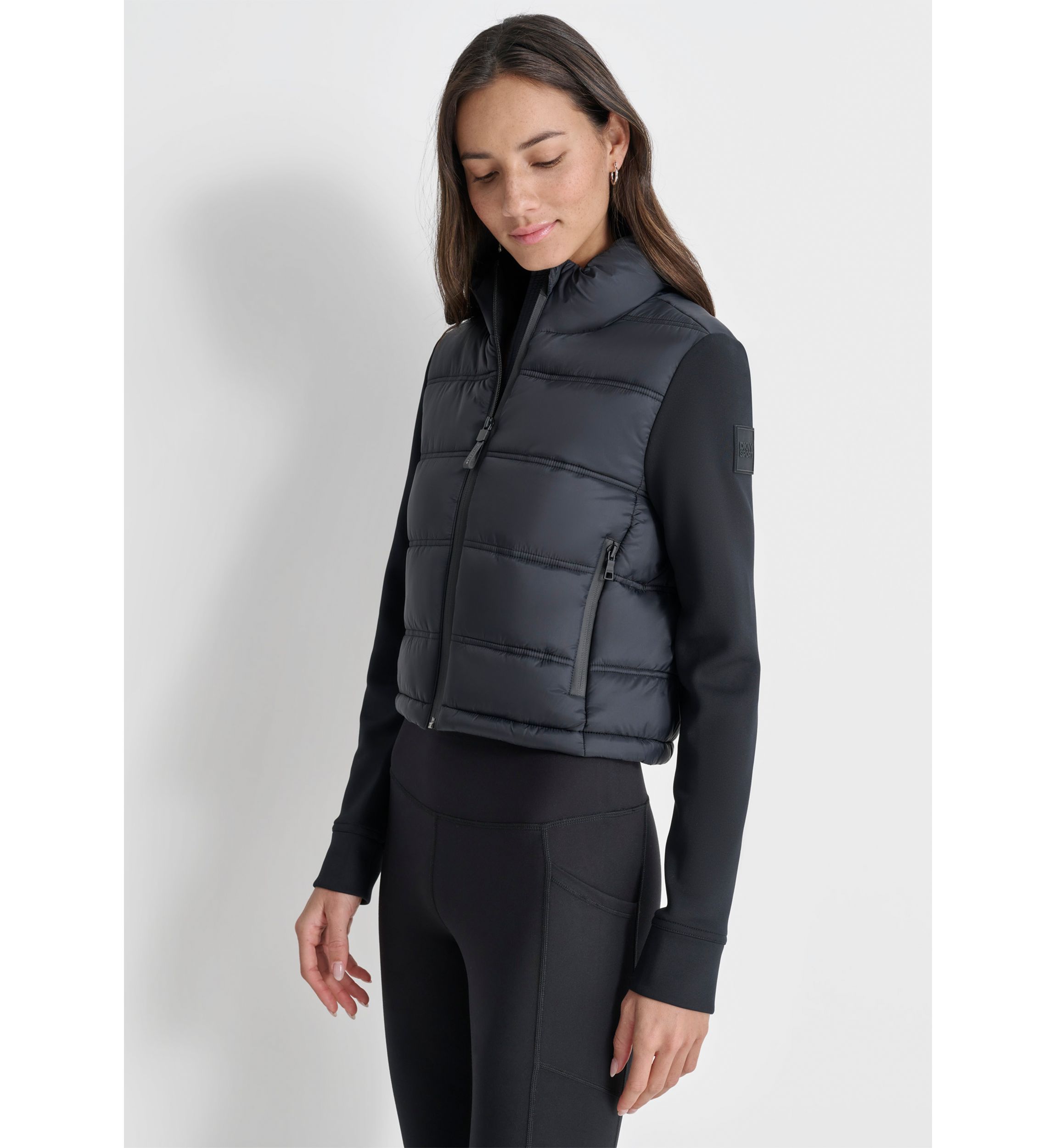 Womens Cropped Scuba Mixed Puffer With Pockets