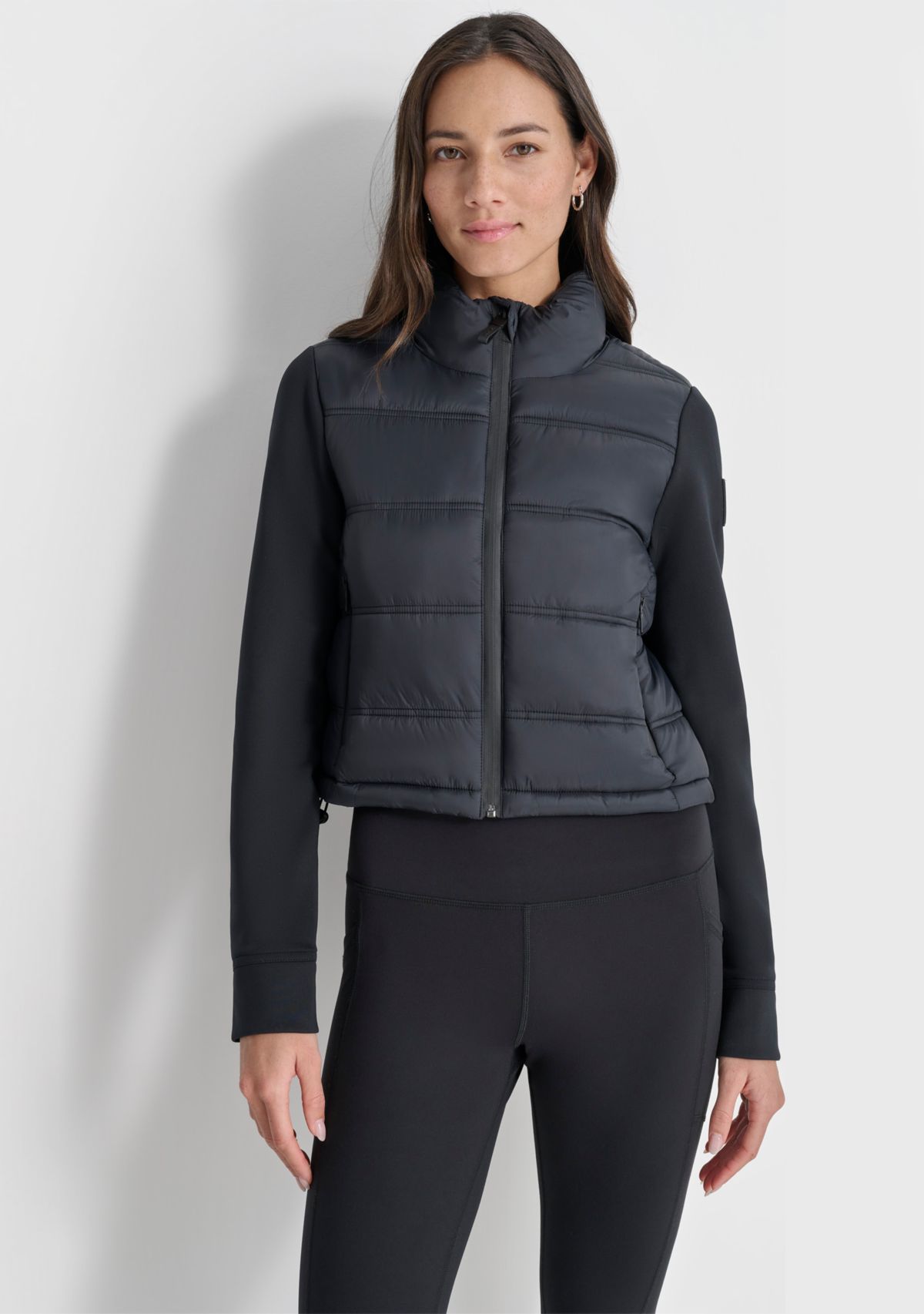 Womens Cropped Scuba Mixed Puffer With Pockets