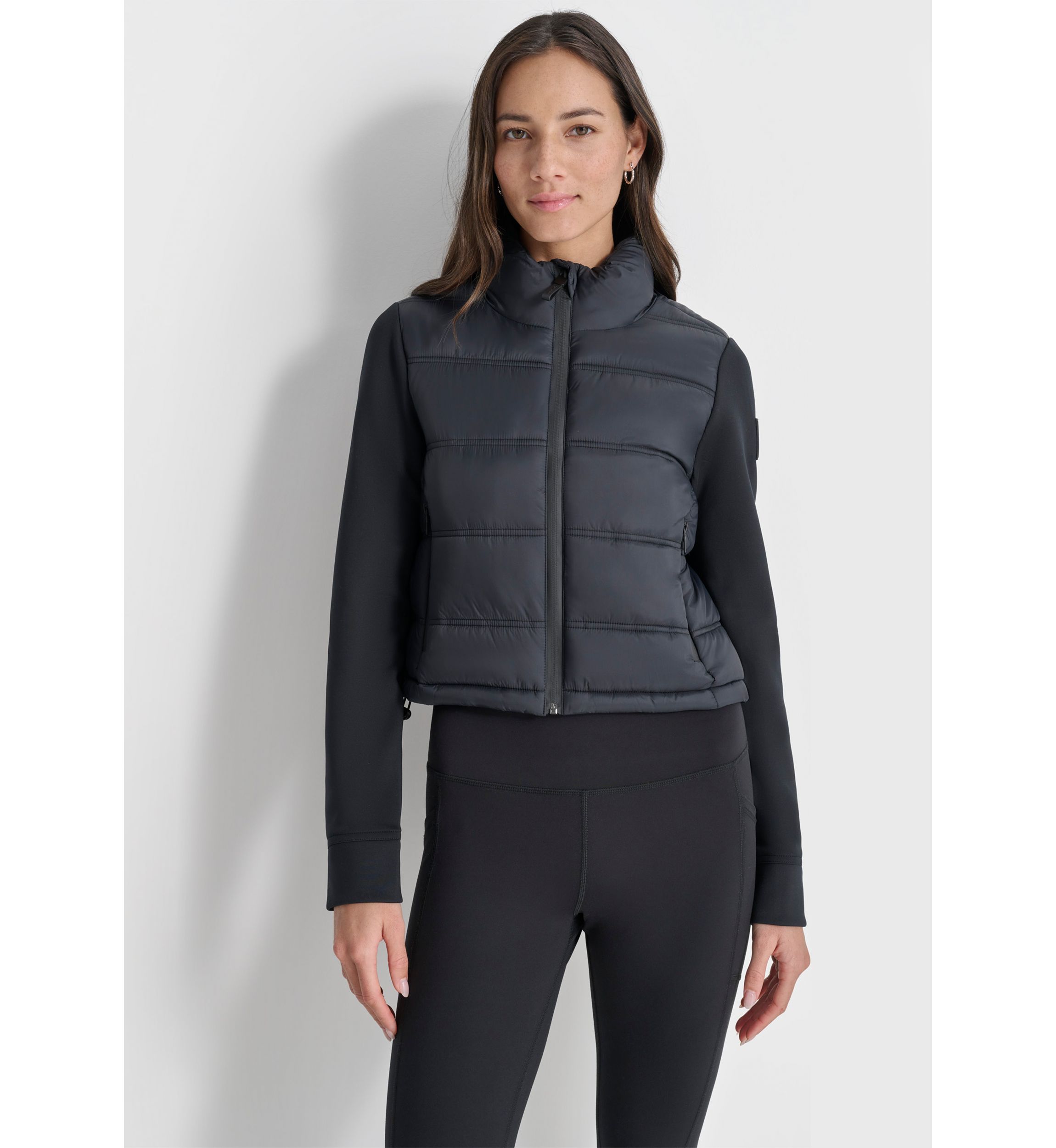 Womens Cropped Scuba Mixed Puffer With Pockets