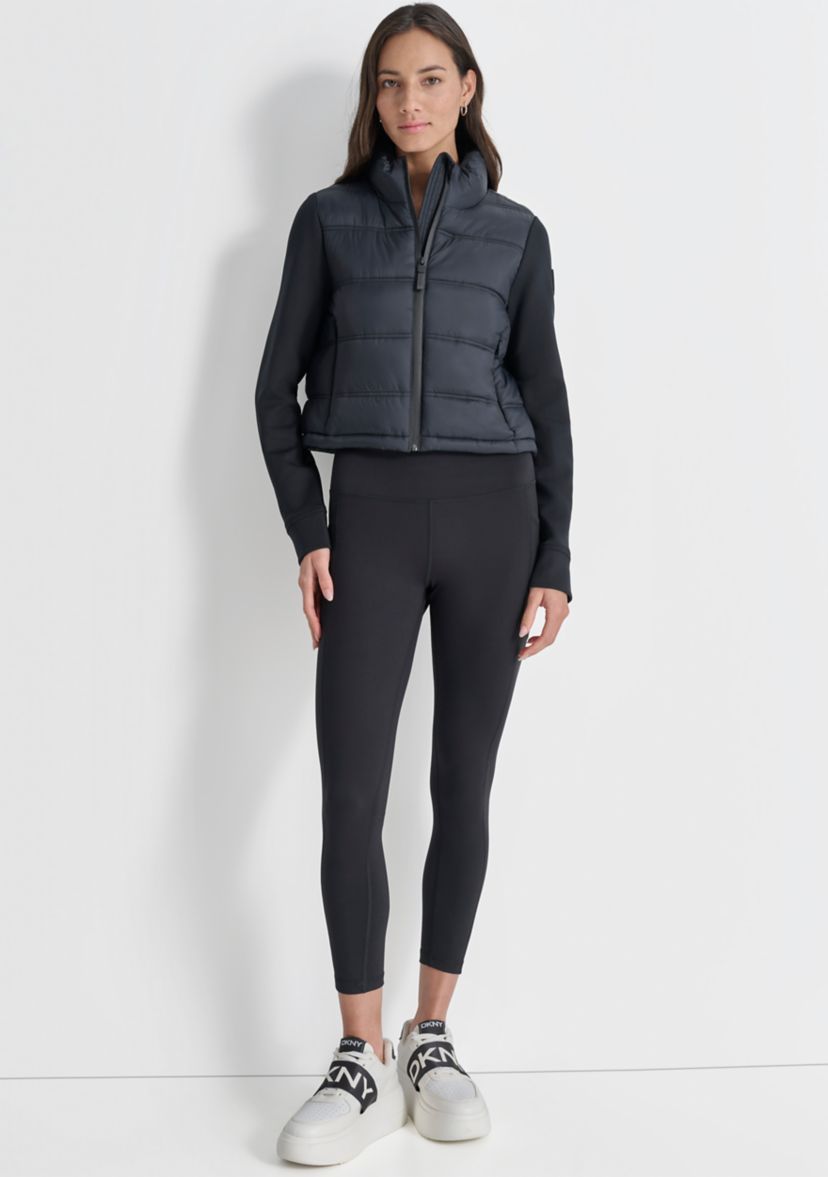 Womens Cropped Scuba Mixed Puffer With Pockets