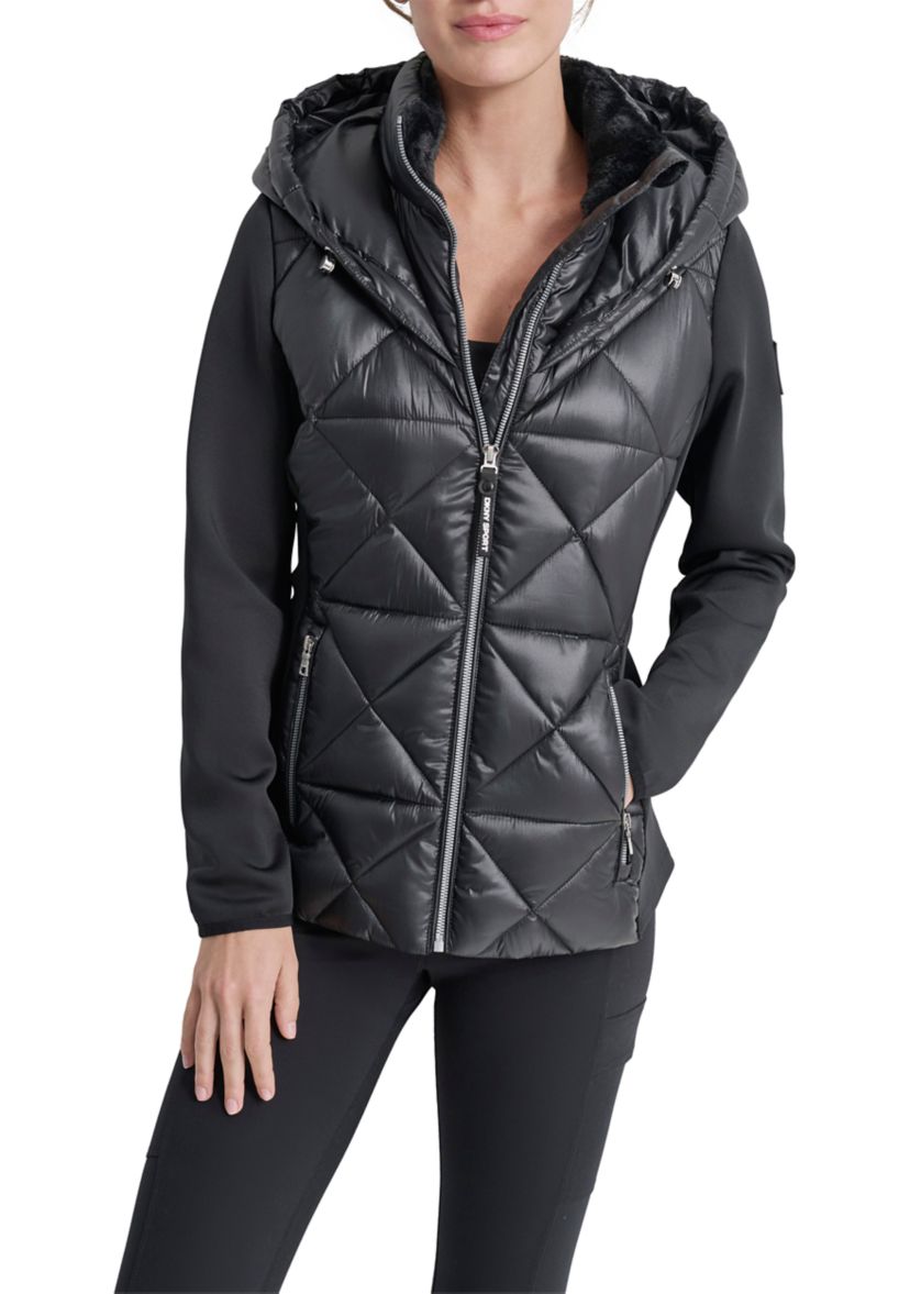 Womens Mixed Full Zip Diamond Quilted Jacket