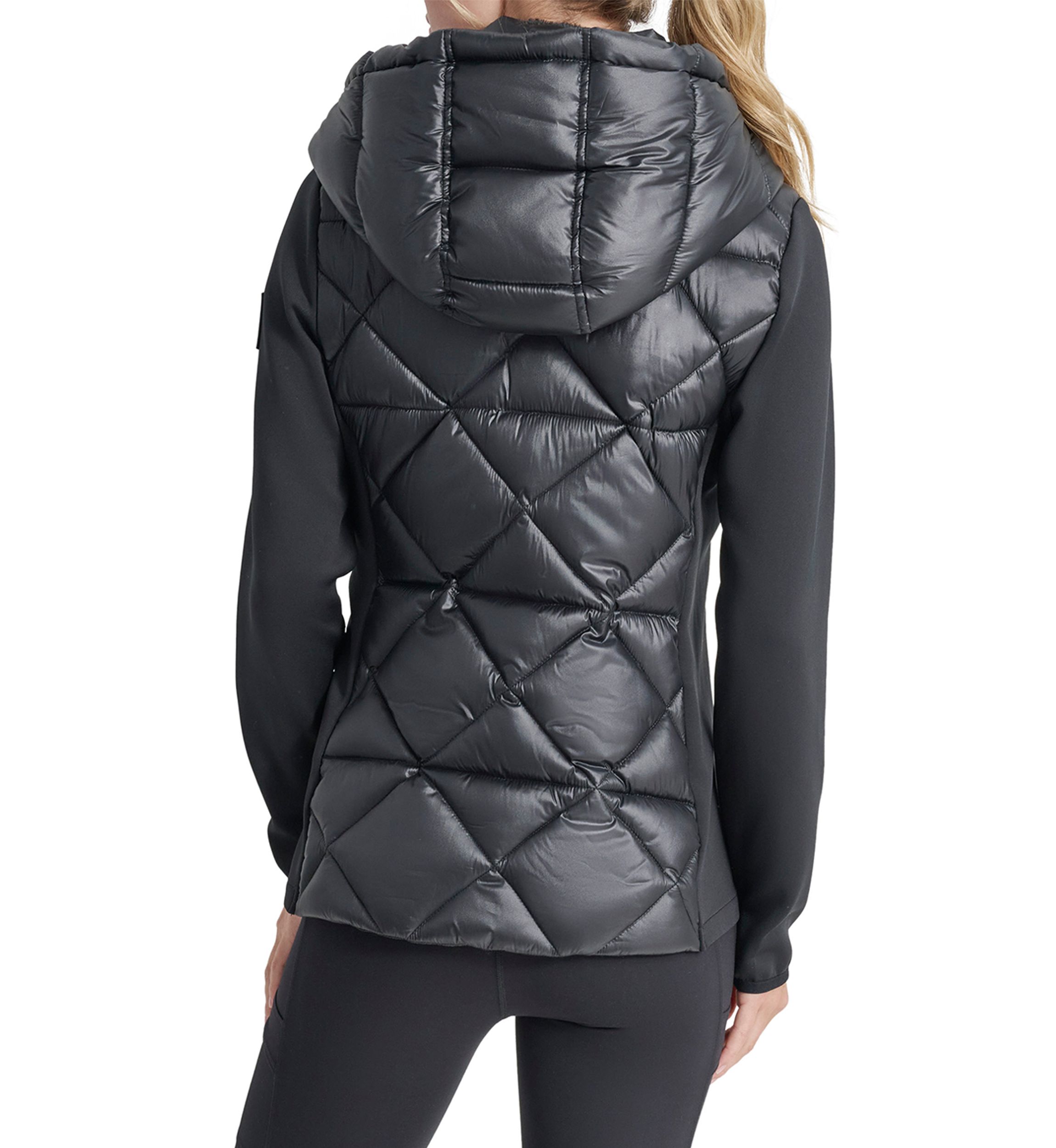 Womens Mixed Full Zip Diamond Quilted Jacket