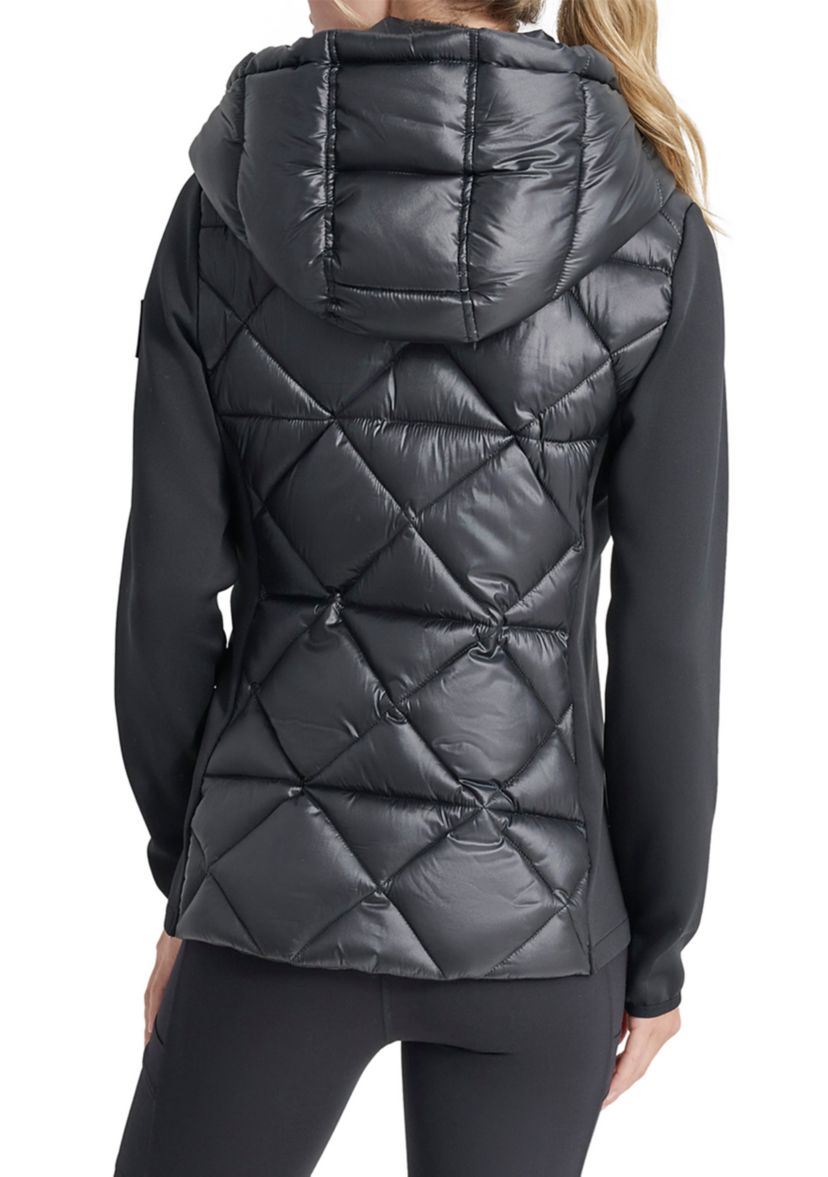 Womens Mixed Full Zip Diamond Quilted Jacket