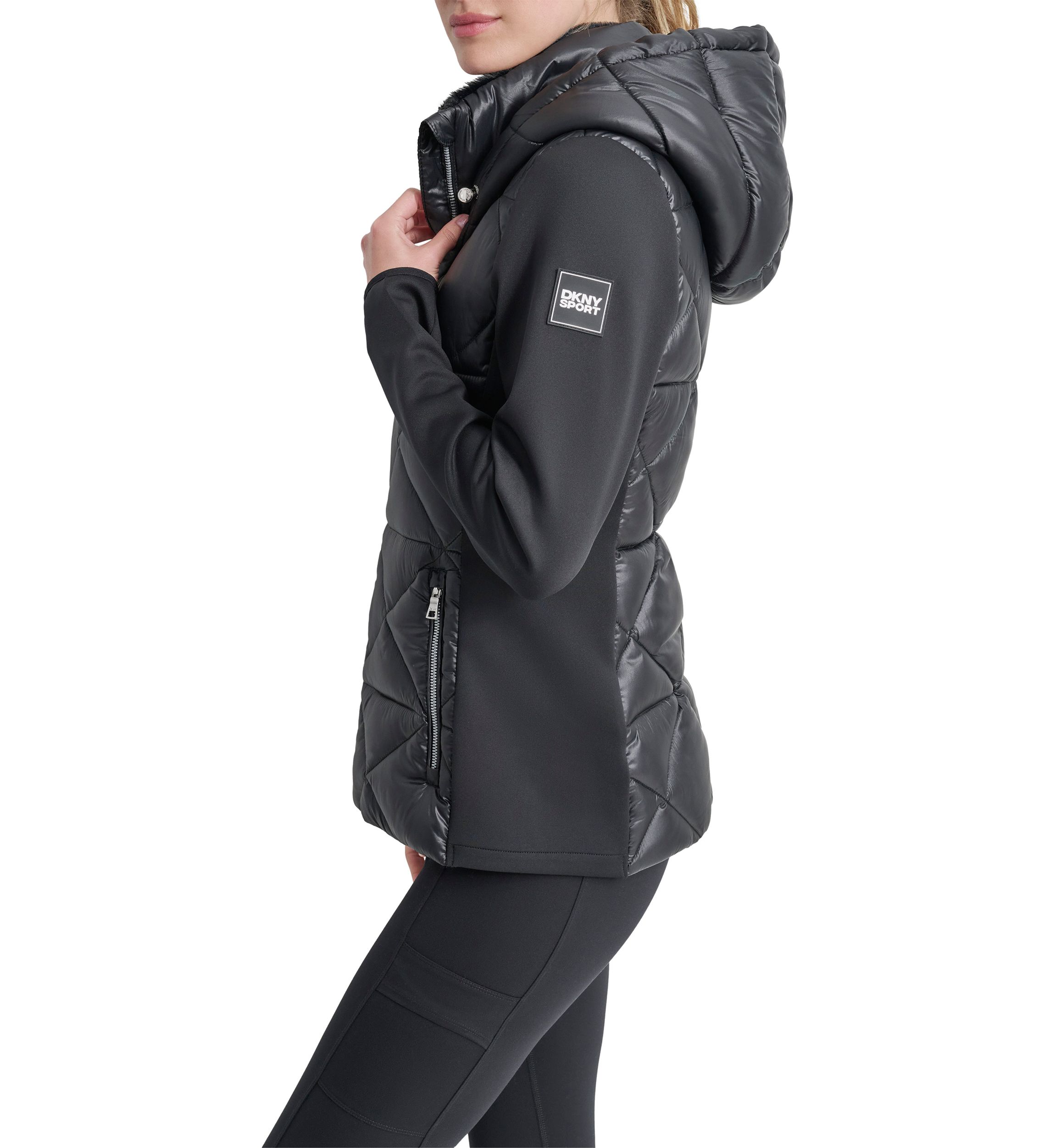 Womens Mixed Full Zip Diamond Quilted Jacket