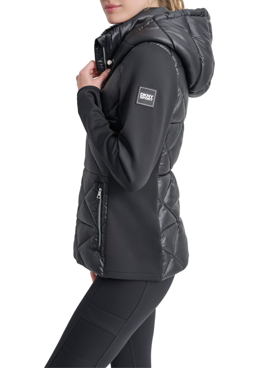 Womens Mixed Full Zip Diamond Quilted Jacket