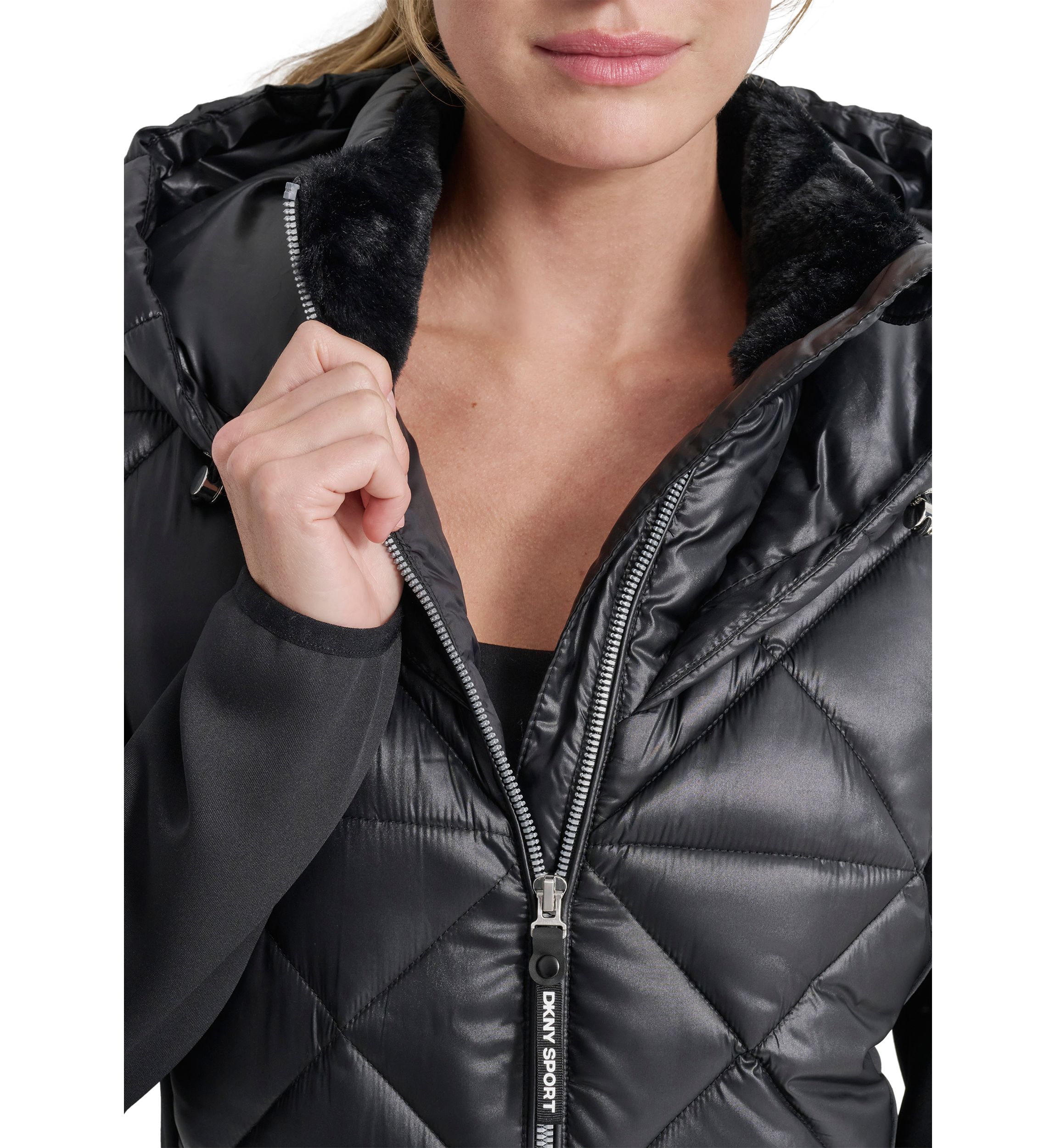 Womens Mixed Full Zip Diamond Quilted Jacket