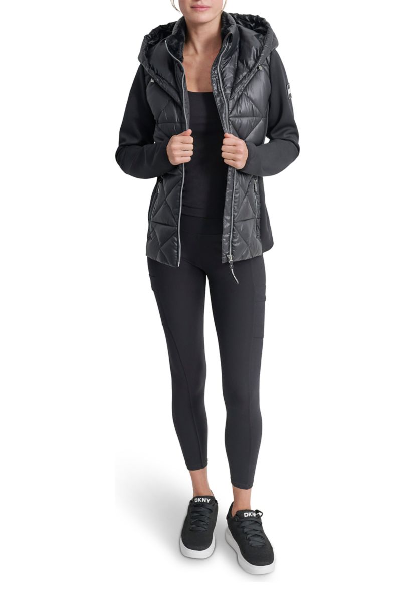 Womens Mixed Full Zip Diamond Quilted Jacket