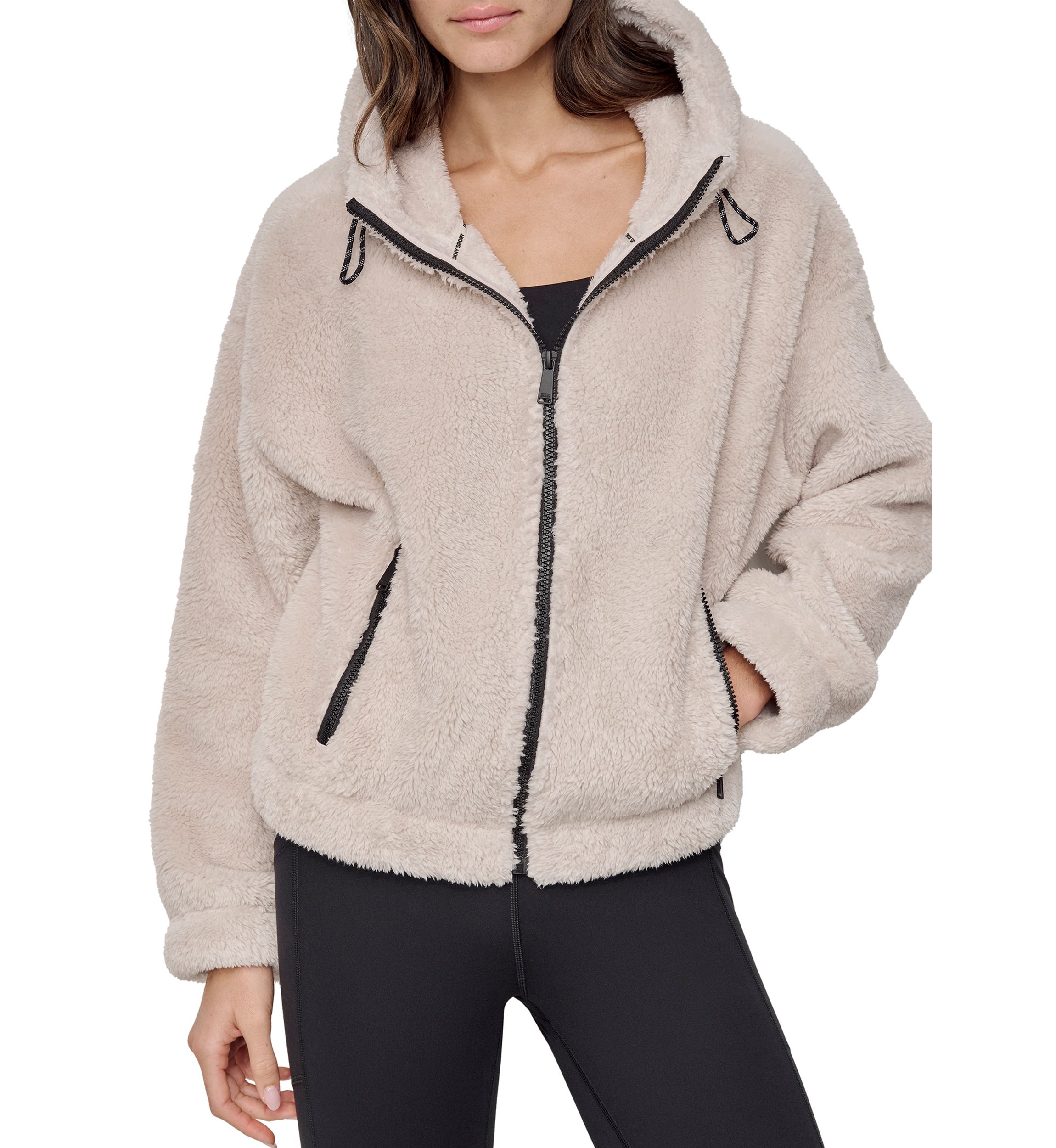 Womens Sherpa Full Zip Hooded Jacket with Pockets