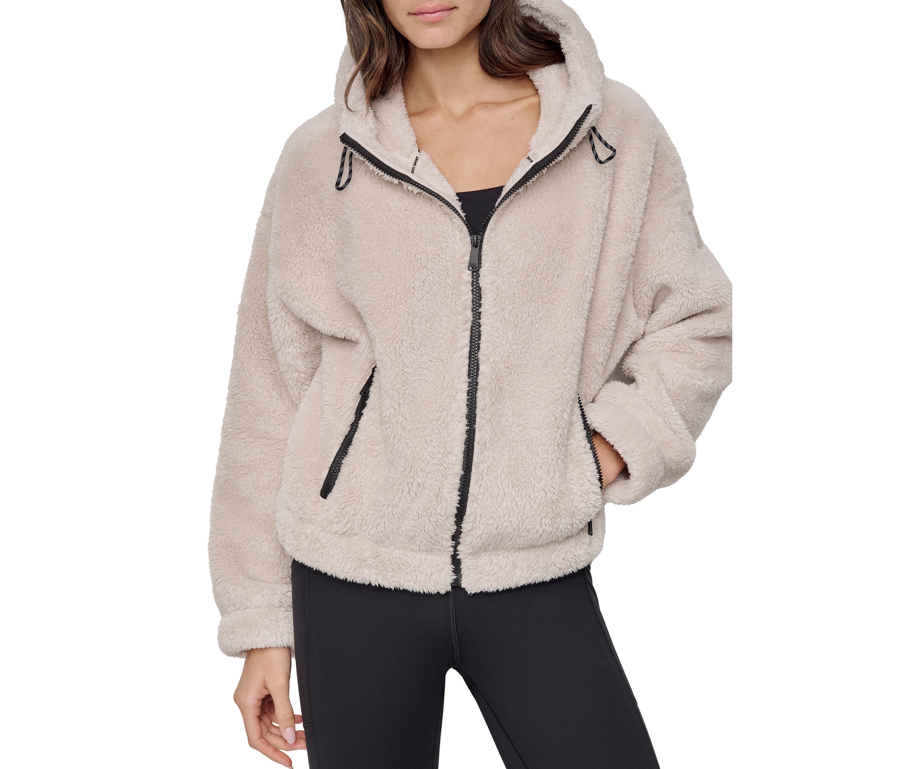Womens Sherpa Full Zip Hooded Jacket with Pockets