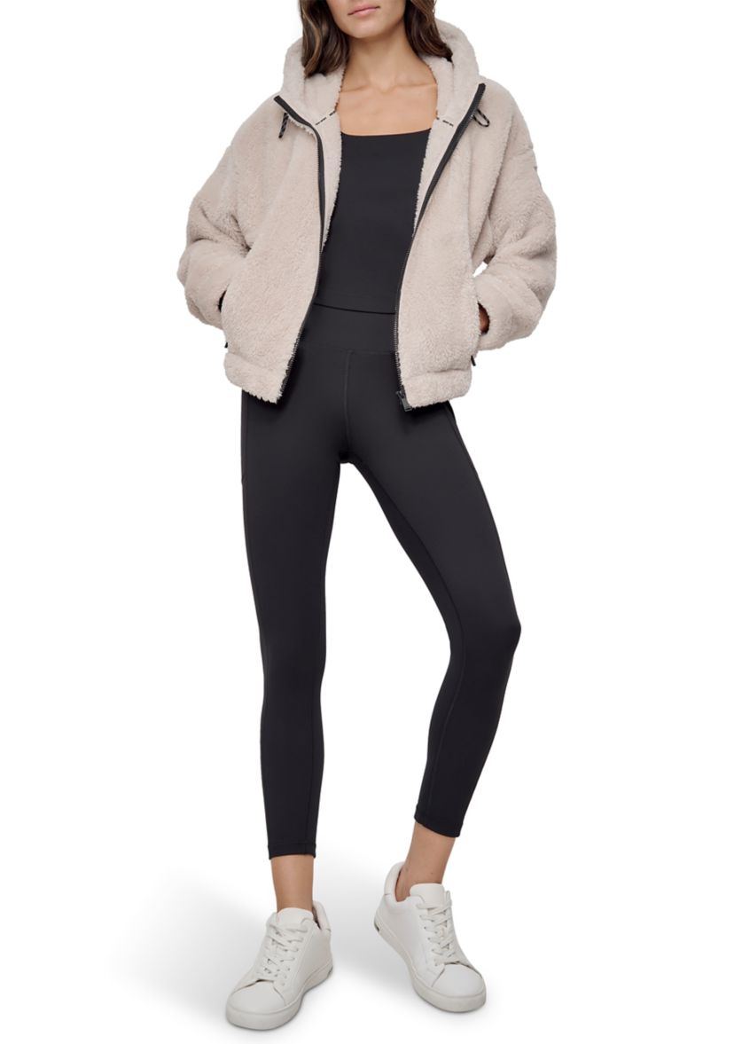 Womens Sherpa Full Zip Hooded Jacket with Pockets