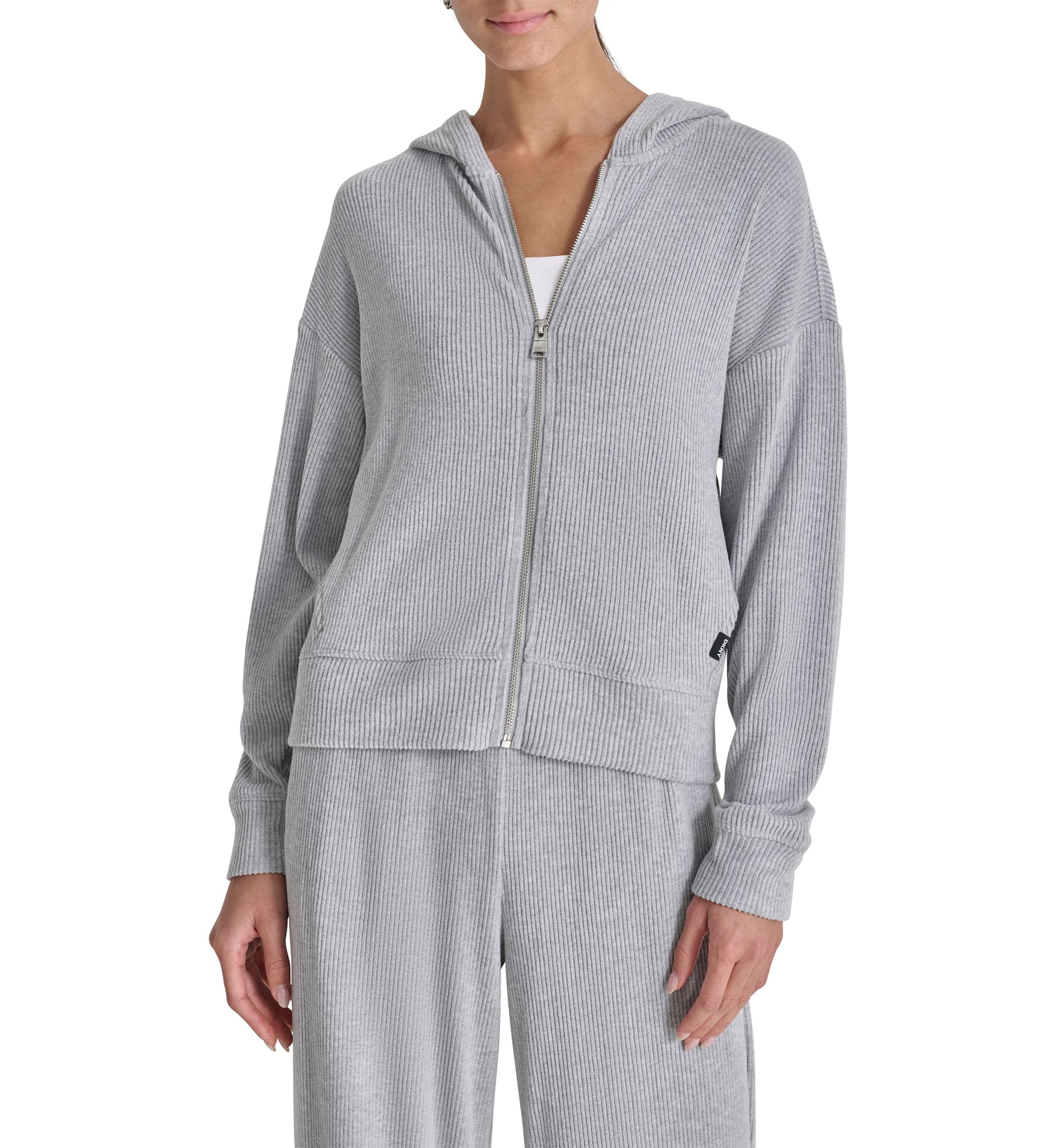 Brushed Rib Knit Full Zip Hoodie