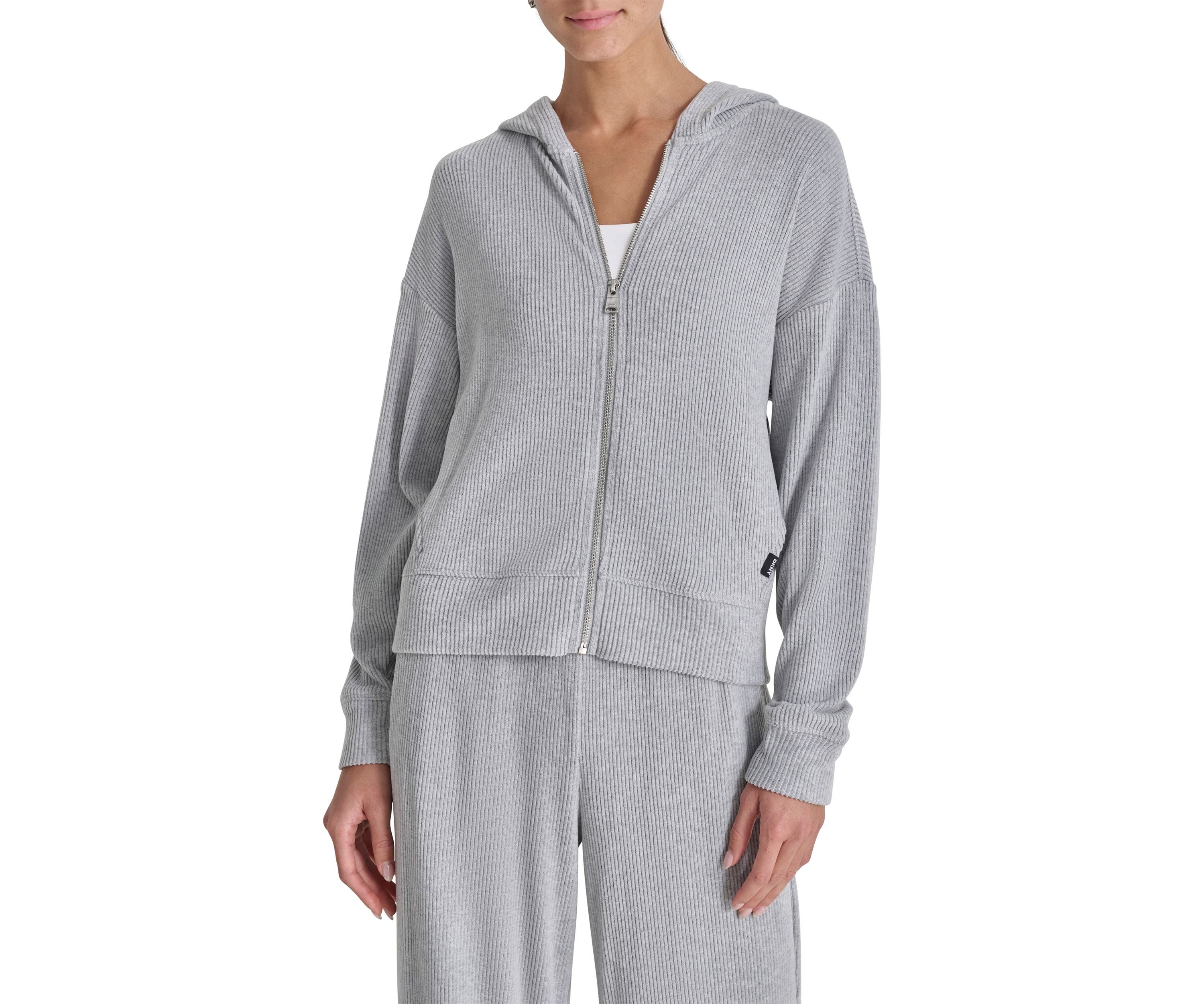 Brushed Rib Knit Full Zip Hoodie