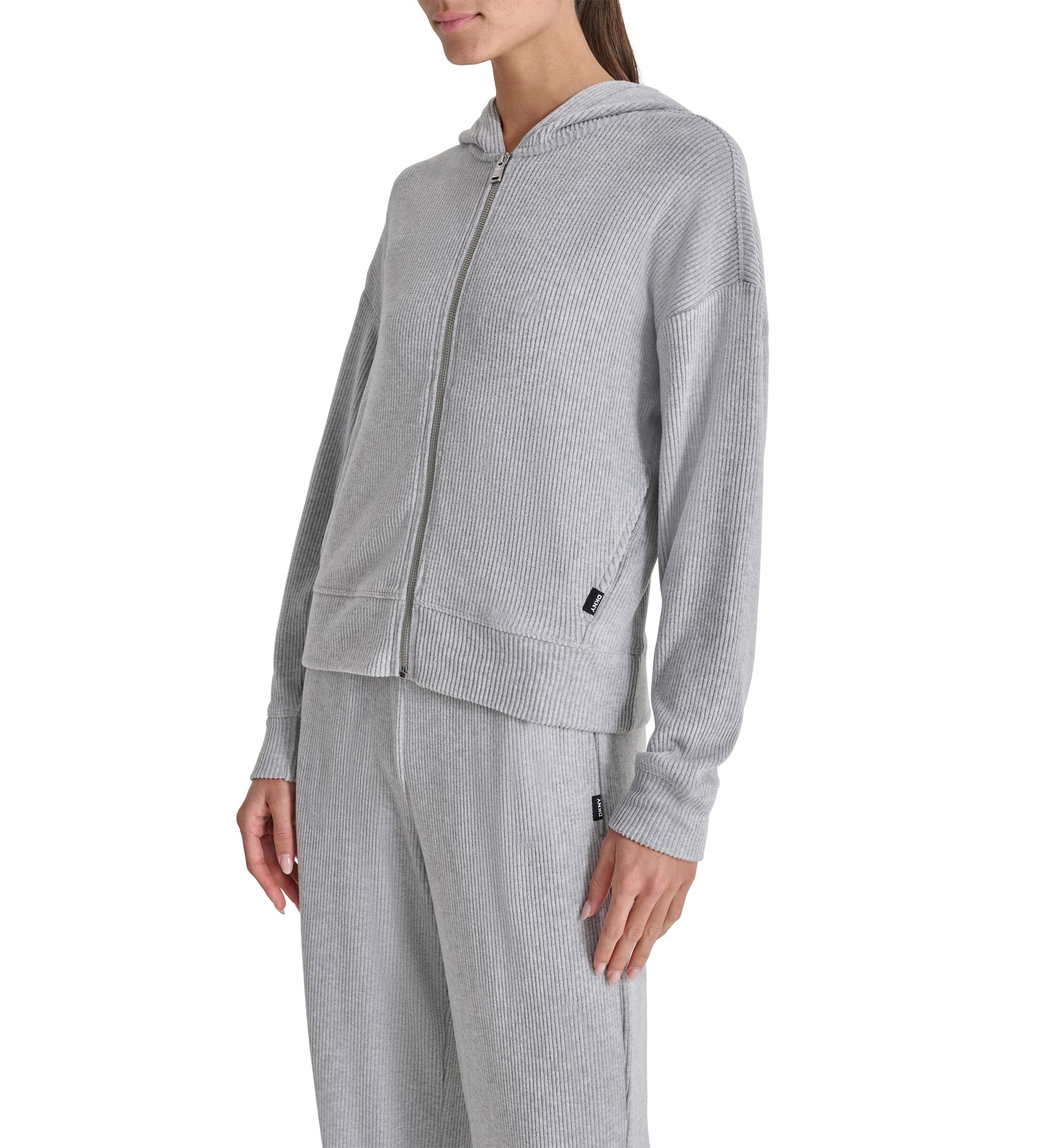 Brushed Rib Knit Full Zip Hoodie