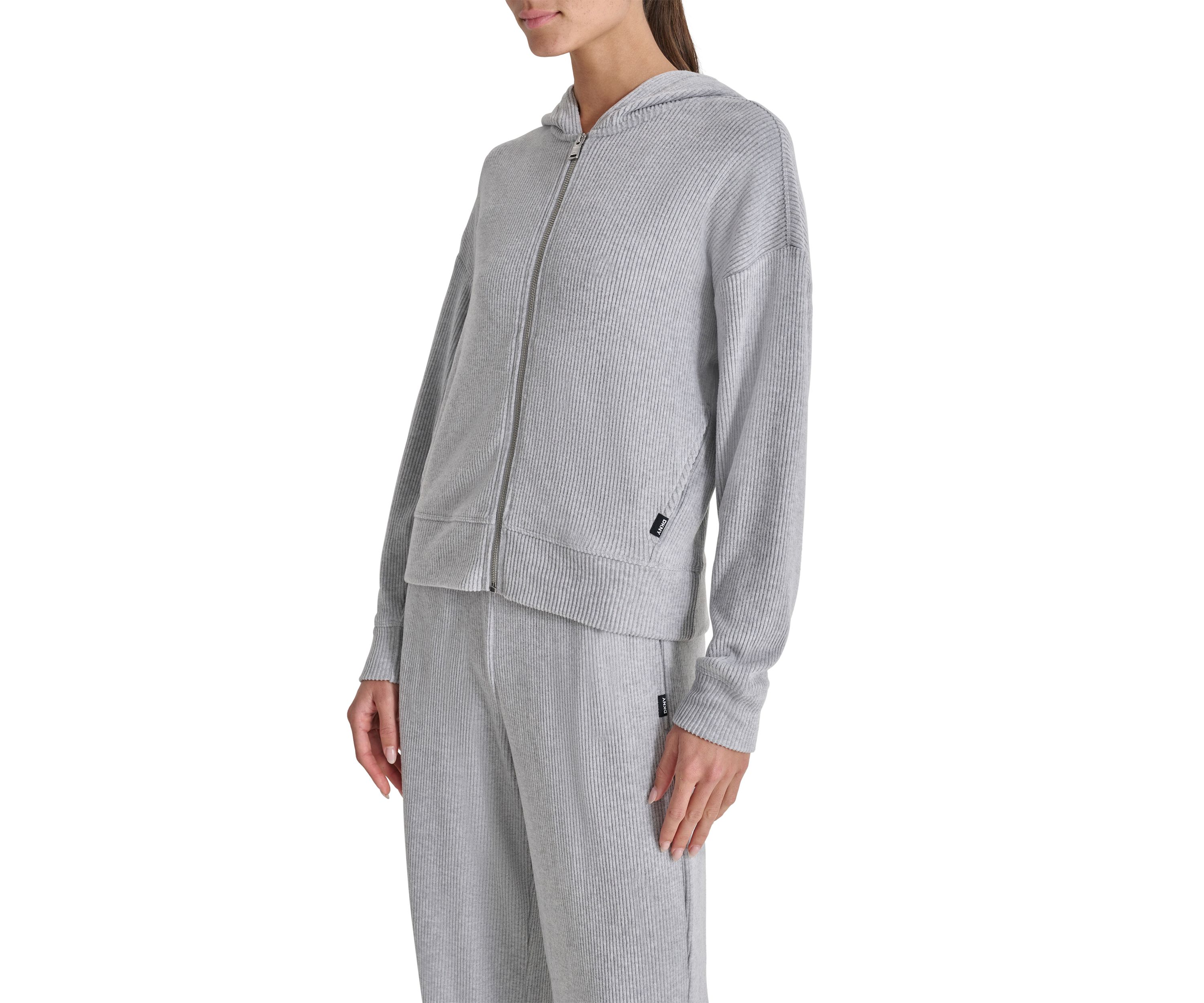 Brushed Rib Knit Full Zip Hoodie