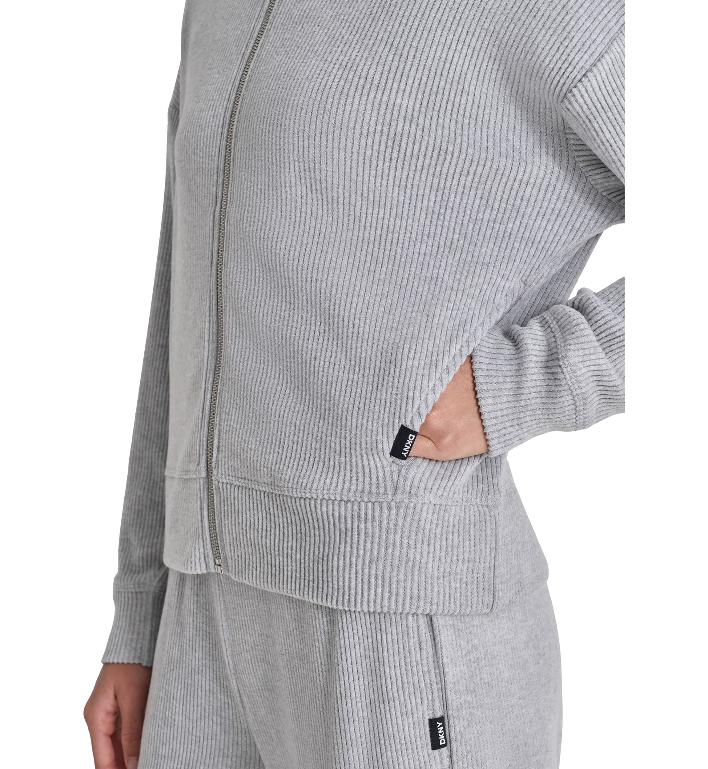 Brushed Rib Knit Full Zip Hoodie