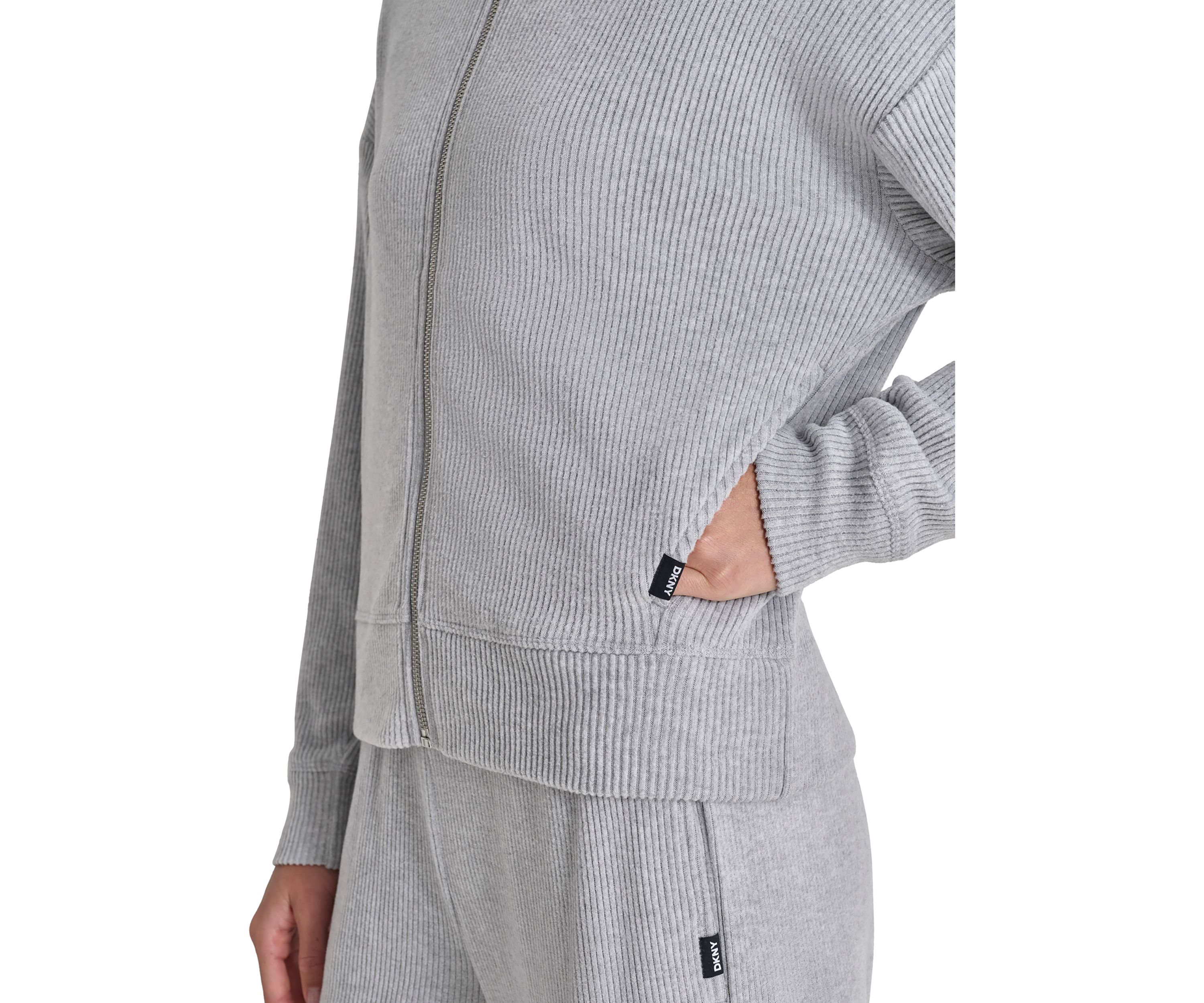 Brushed Rib Knit Full Zip Hoodie