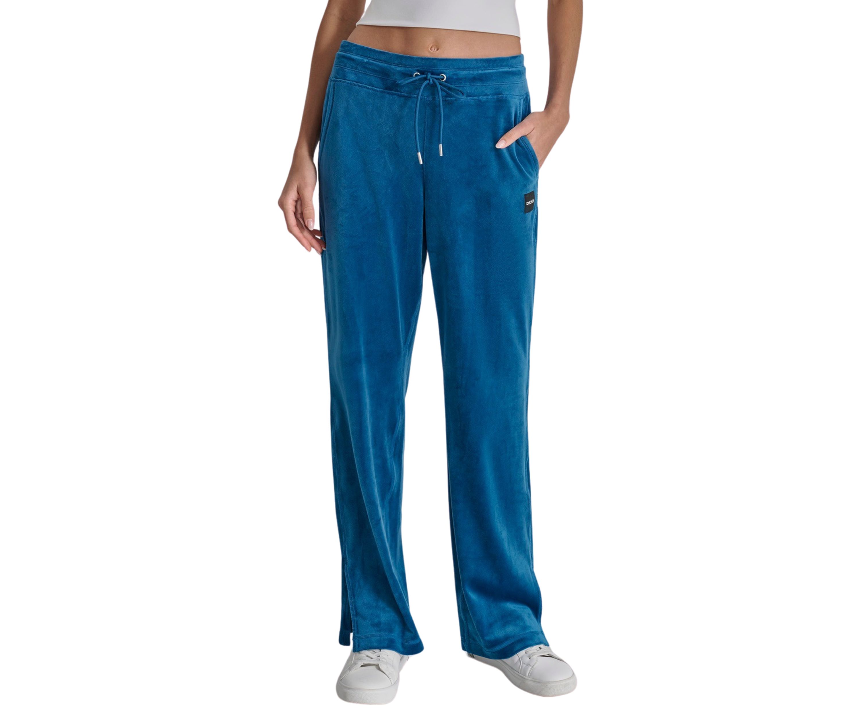 Platinum Velour Track Pants with Metallic Logo Patch and Slit