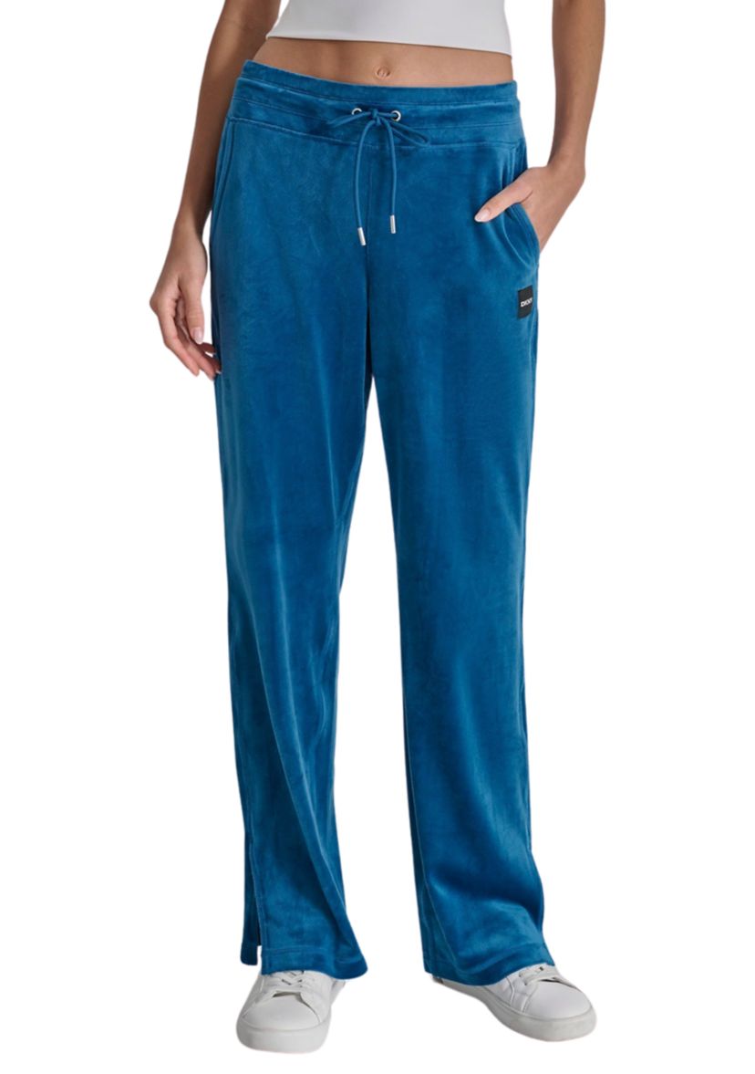 Platinum Velour Track Pants with Metallic Logo Patch and Slit