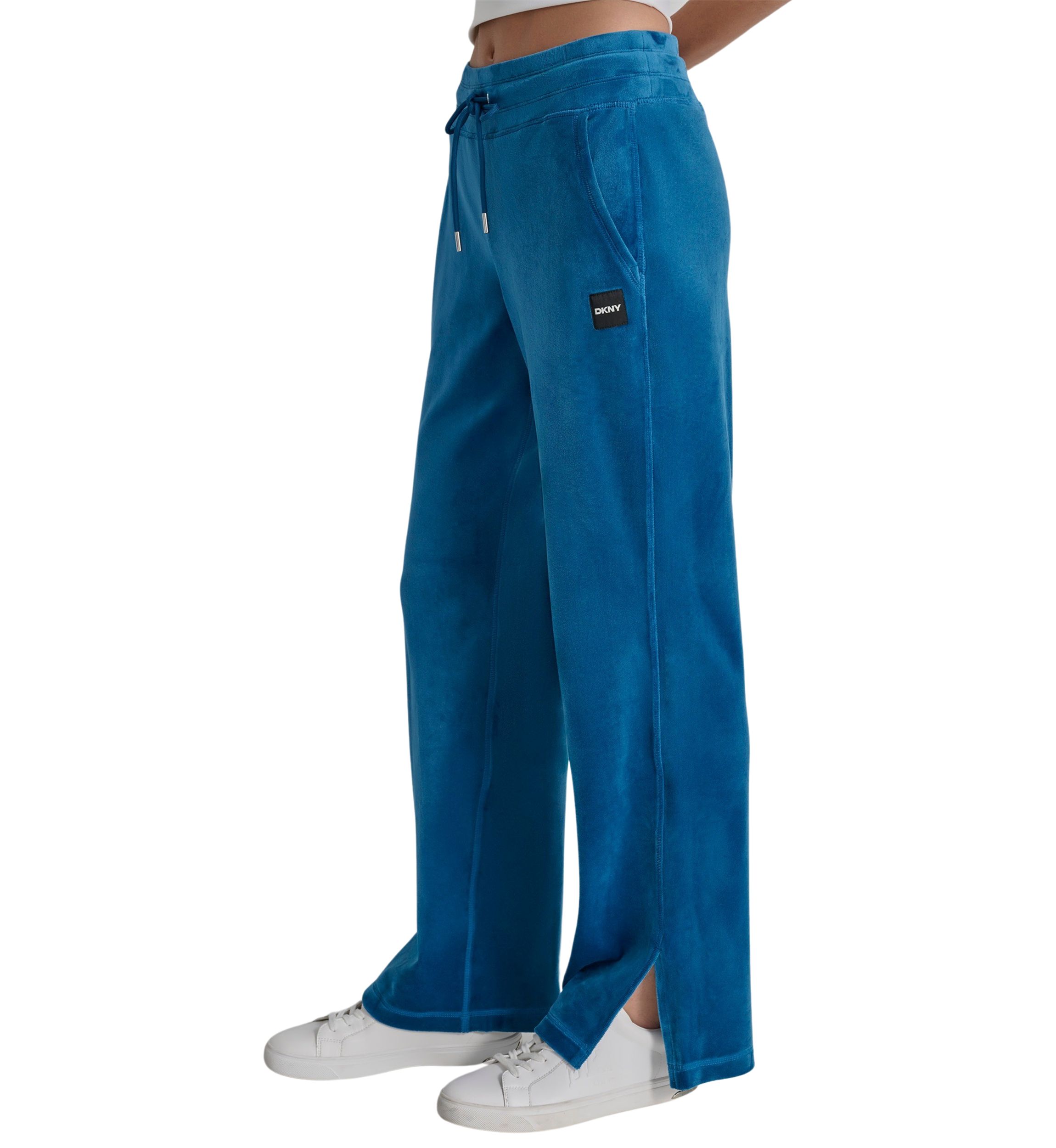 Platinum Velour Track Pants with Metallic Logo Patch and Slit