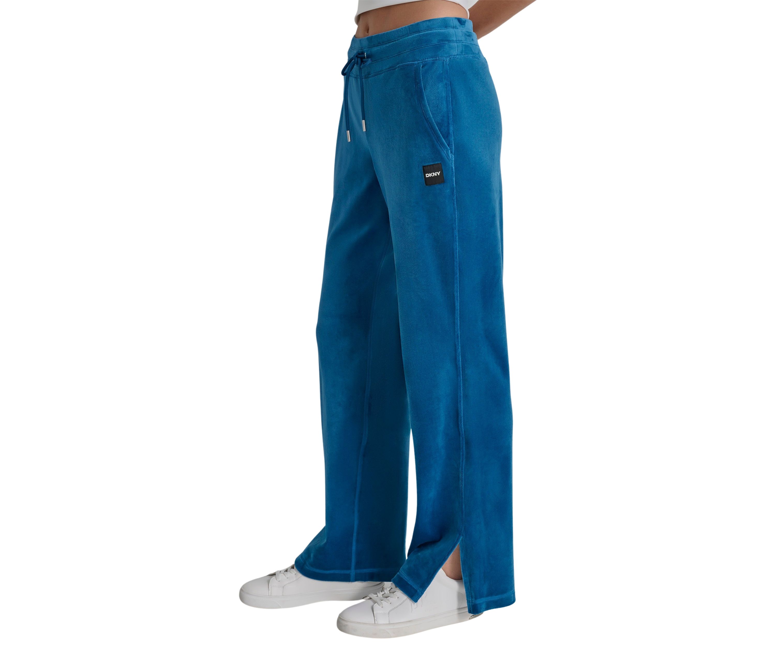 Platinum Velour Track Pants with Metallic Logo Patch and Slit