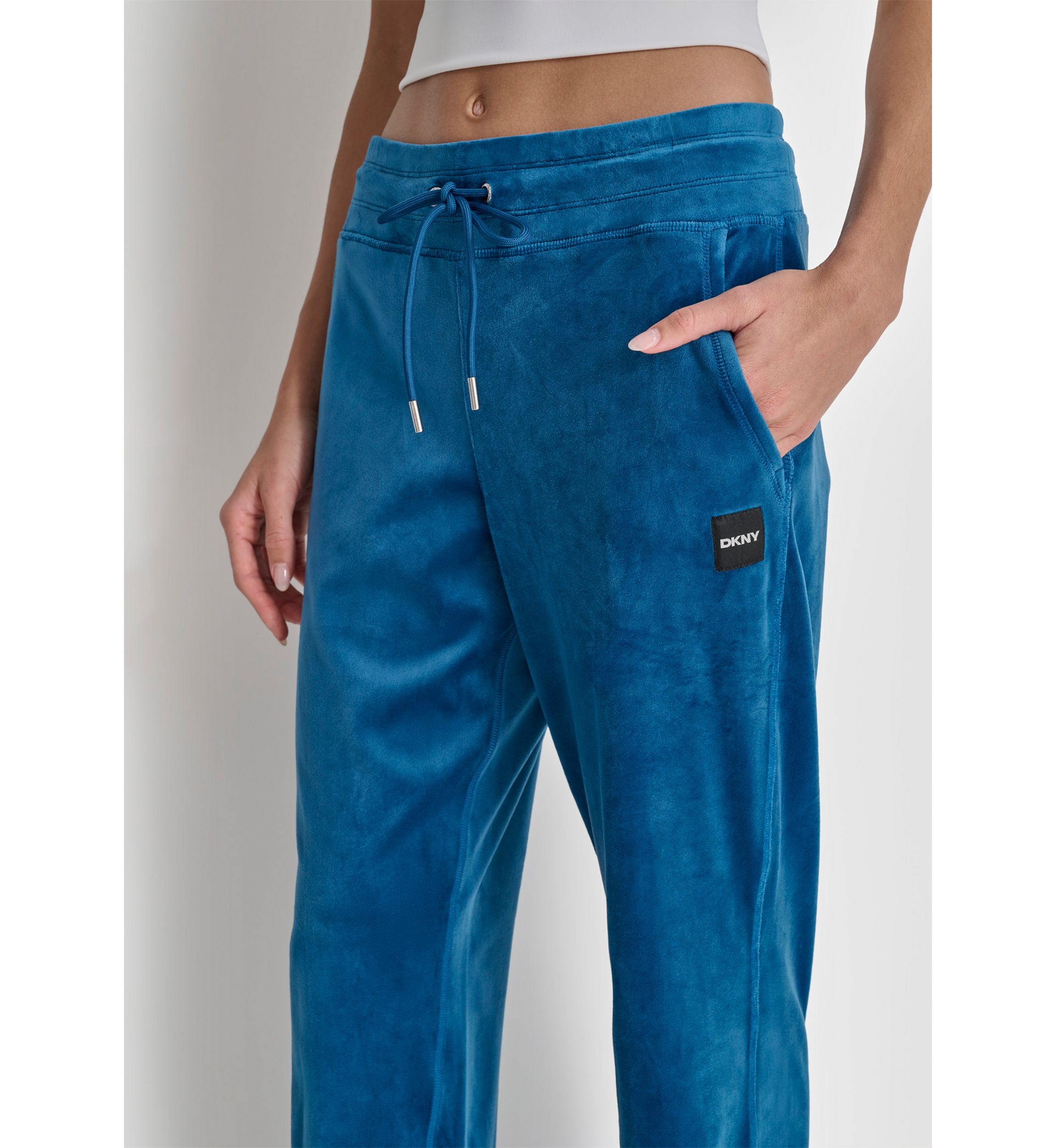 Platinum Velour Track Pants with Metallic Logo Patch and Slit