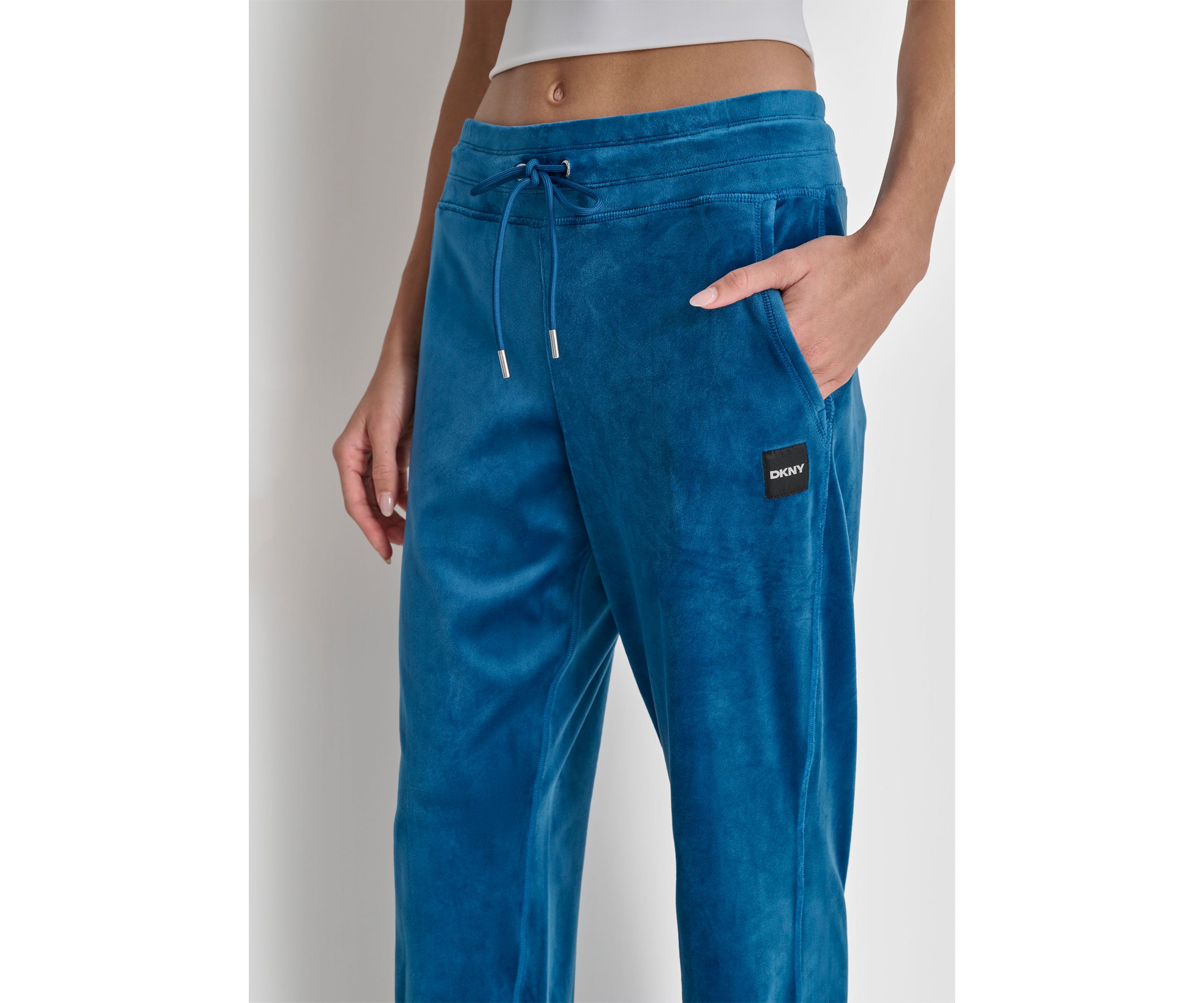 Platinum Velour Track Pants with Metallic Logo Patch and Slit