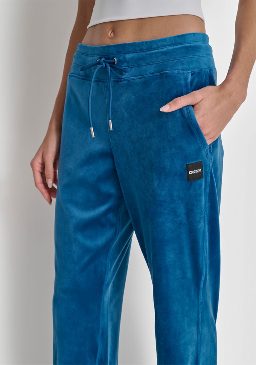 Platinum Velour Track Pants with Metallic Logo Patch and Slit