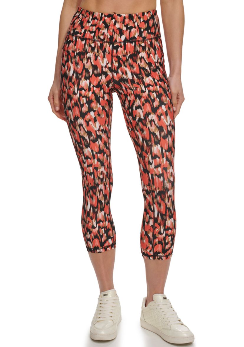 Womens Printed High Wasted Cropped Leggings with Pockets