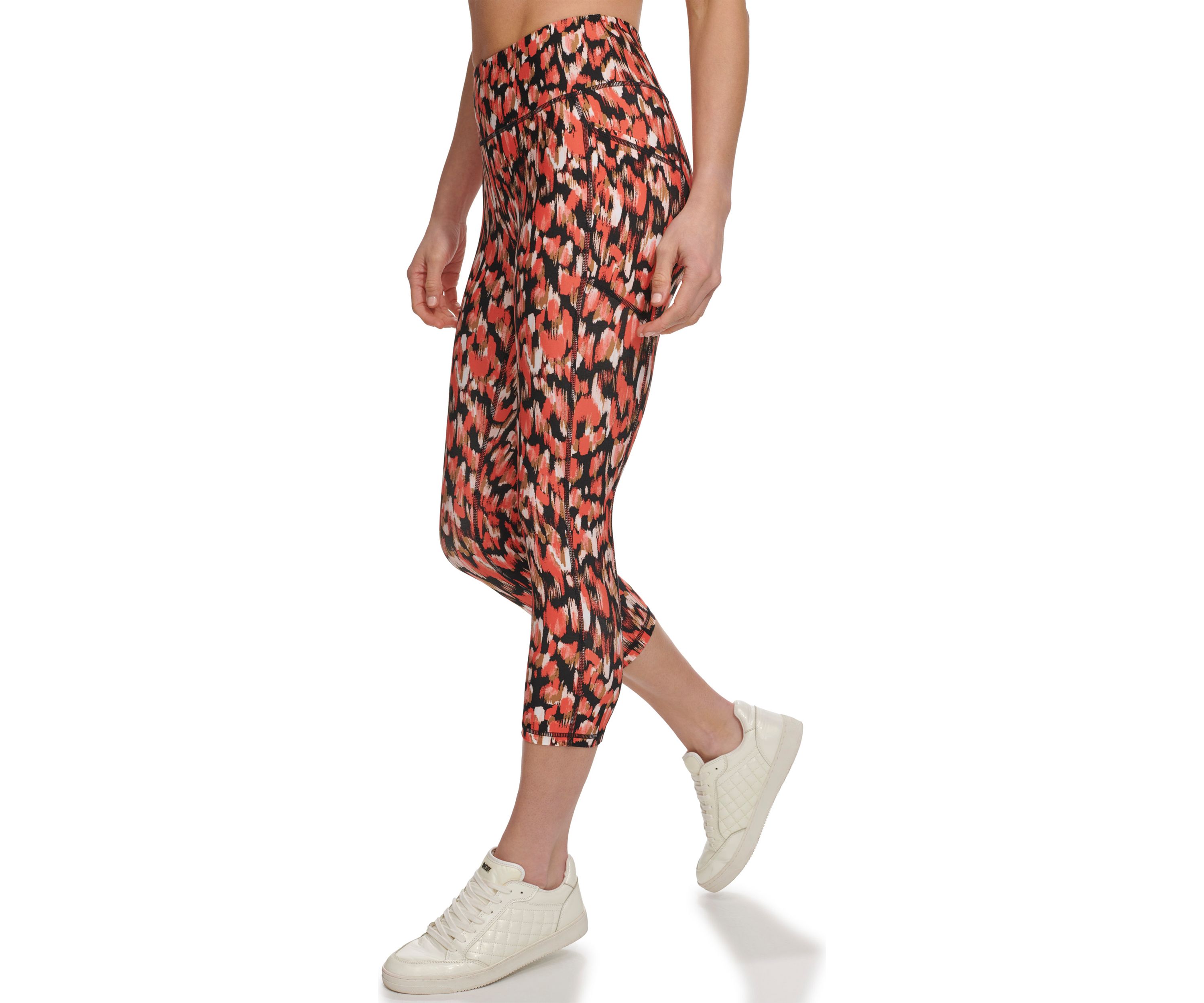 Womens Printed High Wasted Cropped Leggings with Pockets