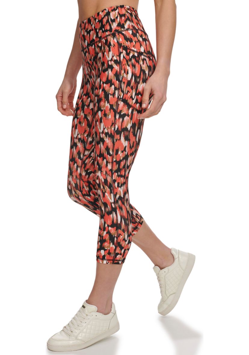 Womens Printed High Wasted Cropped Leggings with Pockets