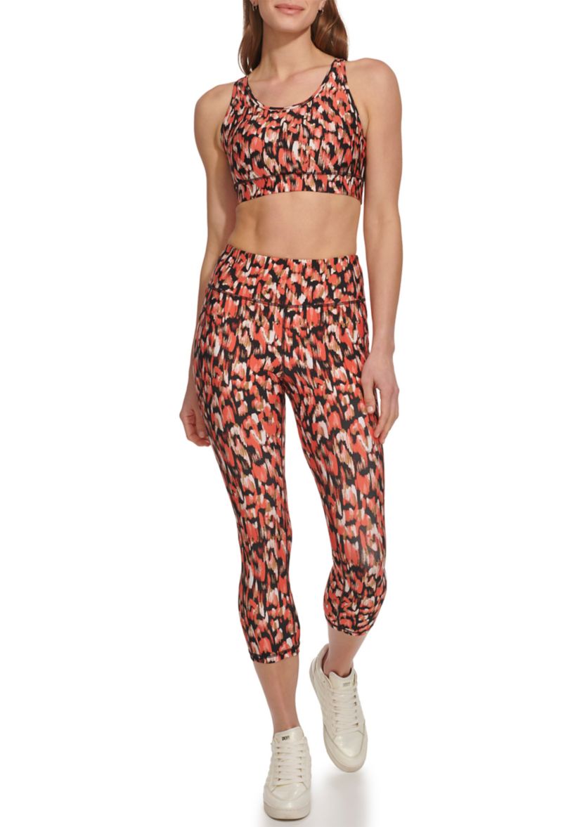 Womens Printed High Wasted Cropped Leggings with Pockets