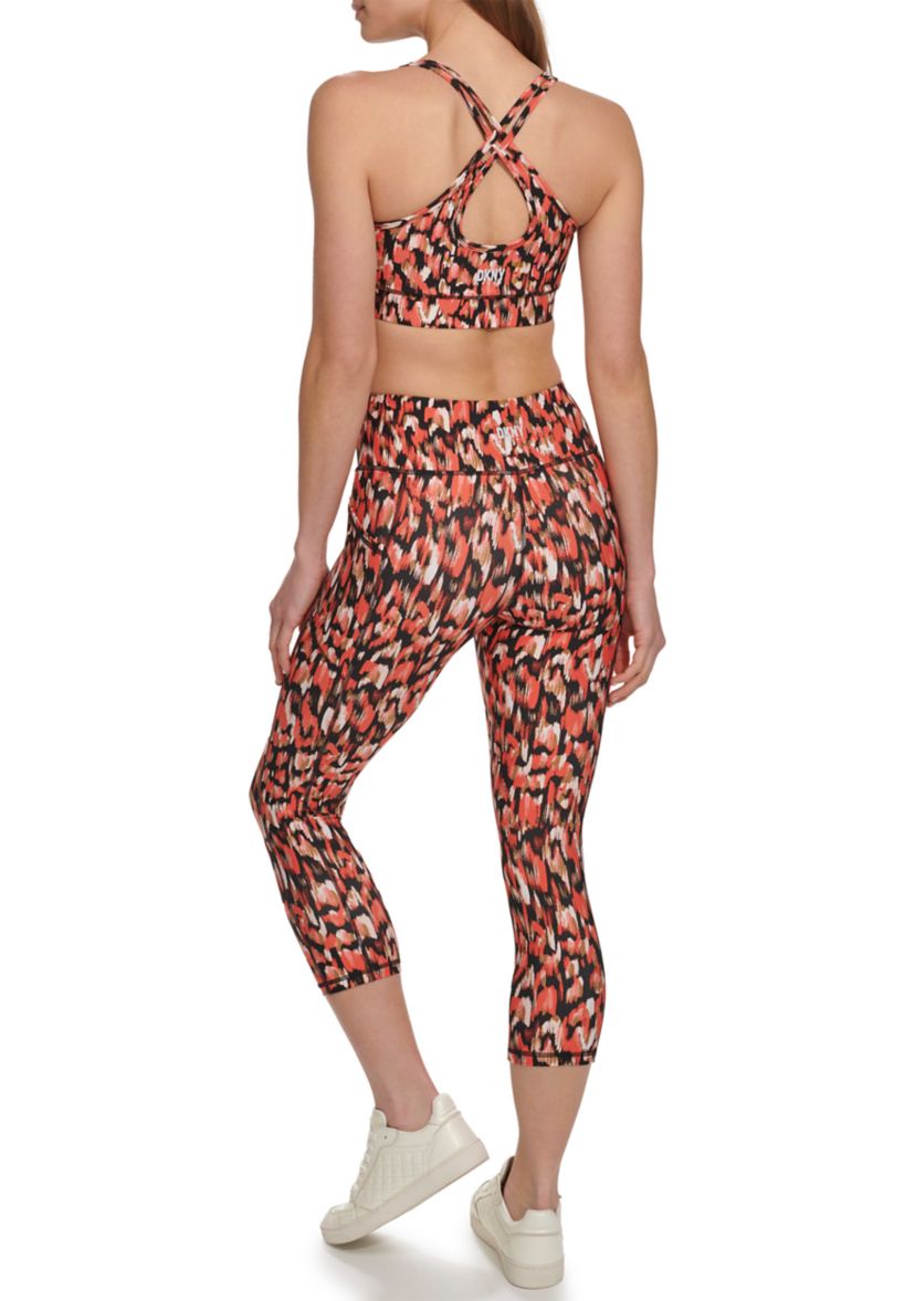 Womens Printed High Wasted Cropped Leggings with Pockets