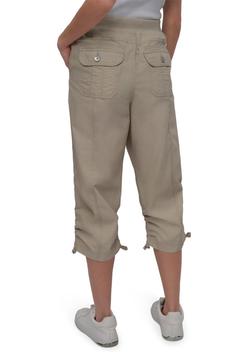 High Rise Shirred Detail Capri Length Convertible Cargo Pants 