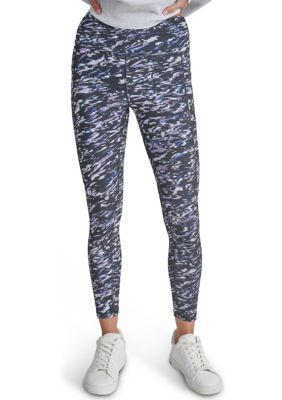 DKNY Sport Women's Elevate Interlock High Waisted 7/8 Printed Fitness Tights with Pockets, XS