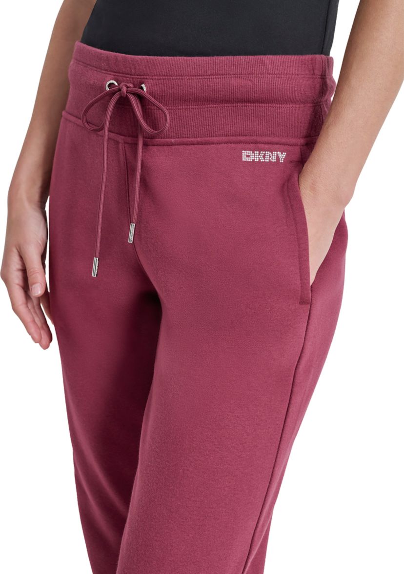 Womens Rhinestone Logo Cuffed Logger Pants