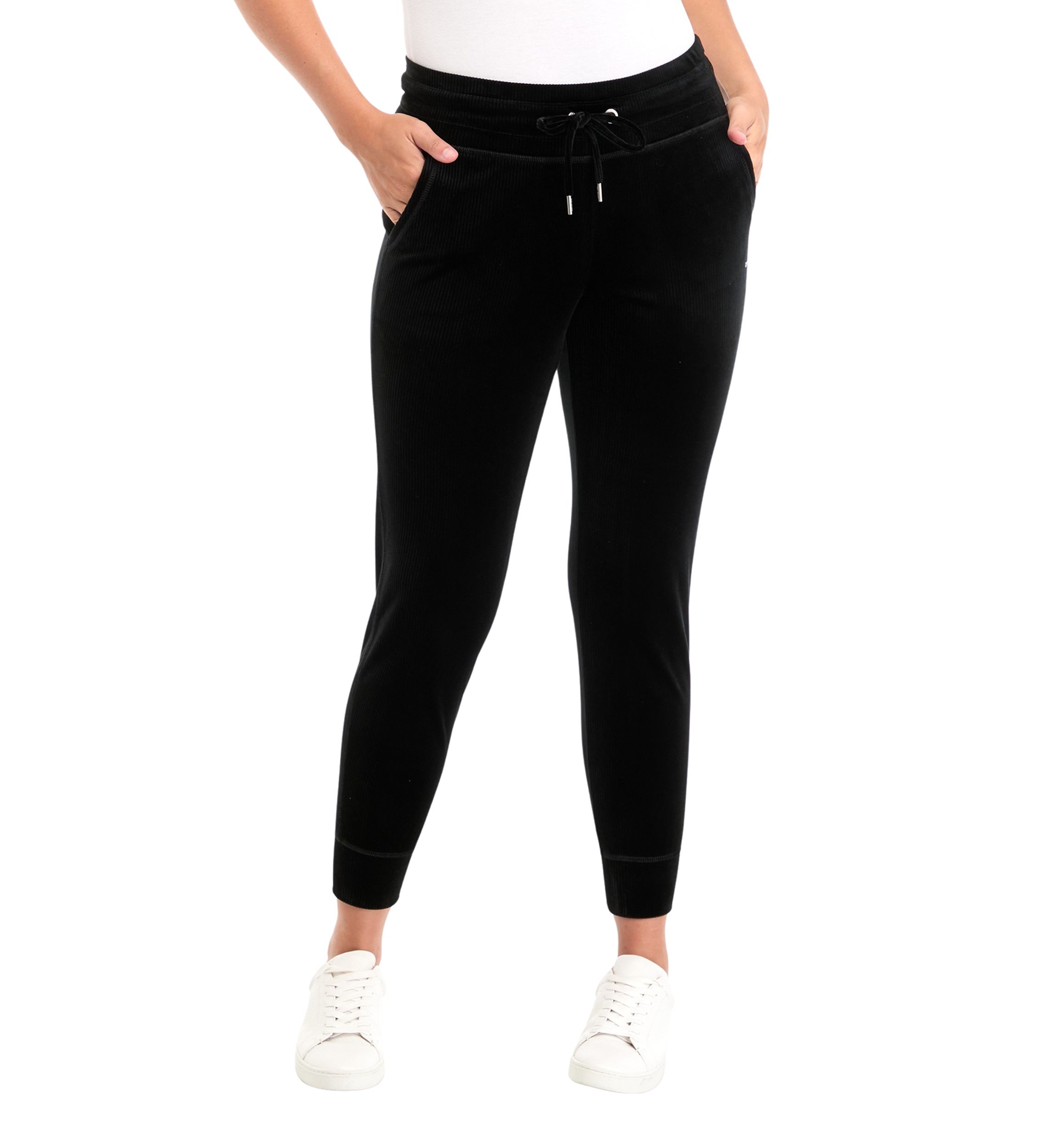 Platinum Velour Rib Slim Fit Joggers with Metallic Logo Patch
